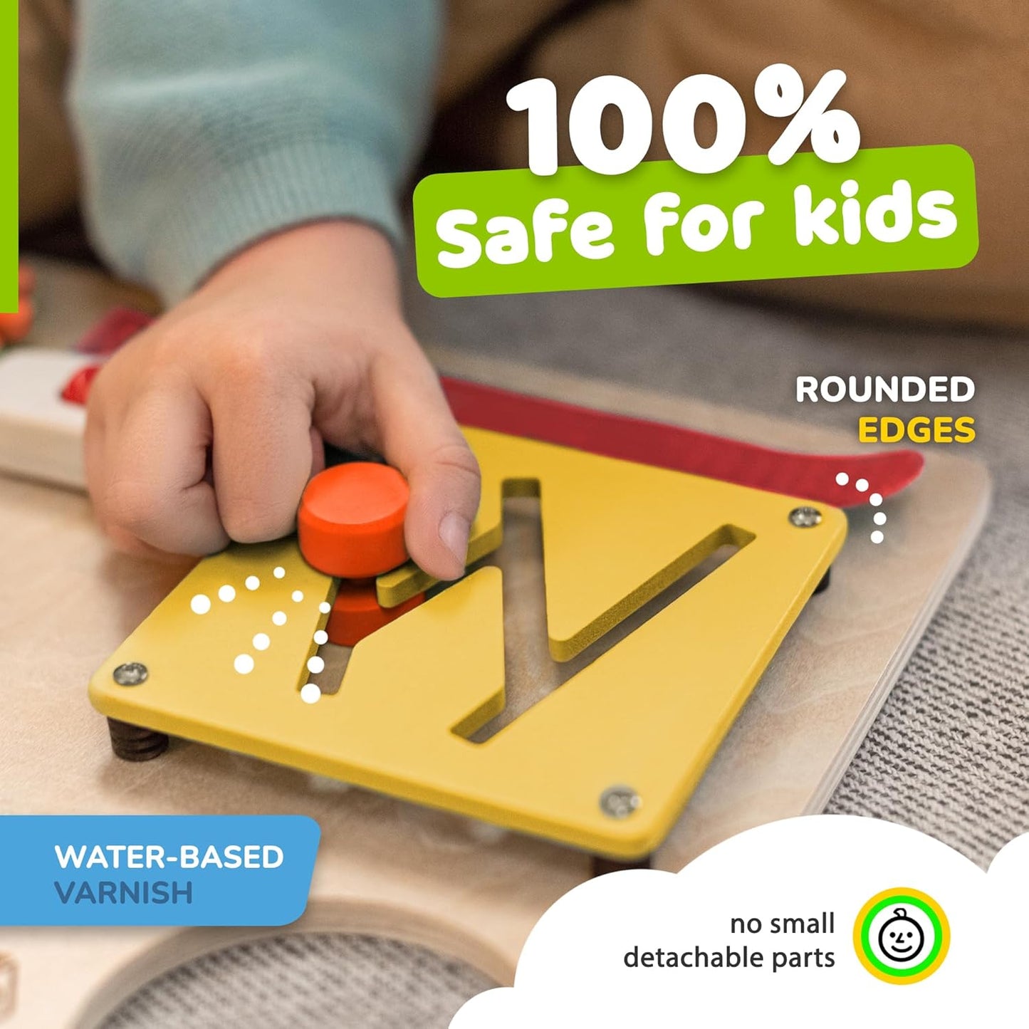 Montessori Busy Board for Toddlers, Premium Wooden Toddler Busy Board for 1 2 3 Year Old with 10 Educational Activities for Fine Motor Skills, Sensory Activity Toy for Travel, Gift for Boys & Girls