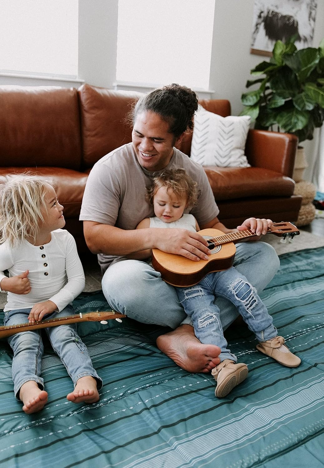 Little Unicorn 5'x10' XL Outdoor Family Picnic & Beach Blanket | Durable & Water-Resistant Fabric | Compact Fold & Easily Wipes Clean | Zipper Pocket (Shoreline Stripe)