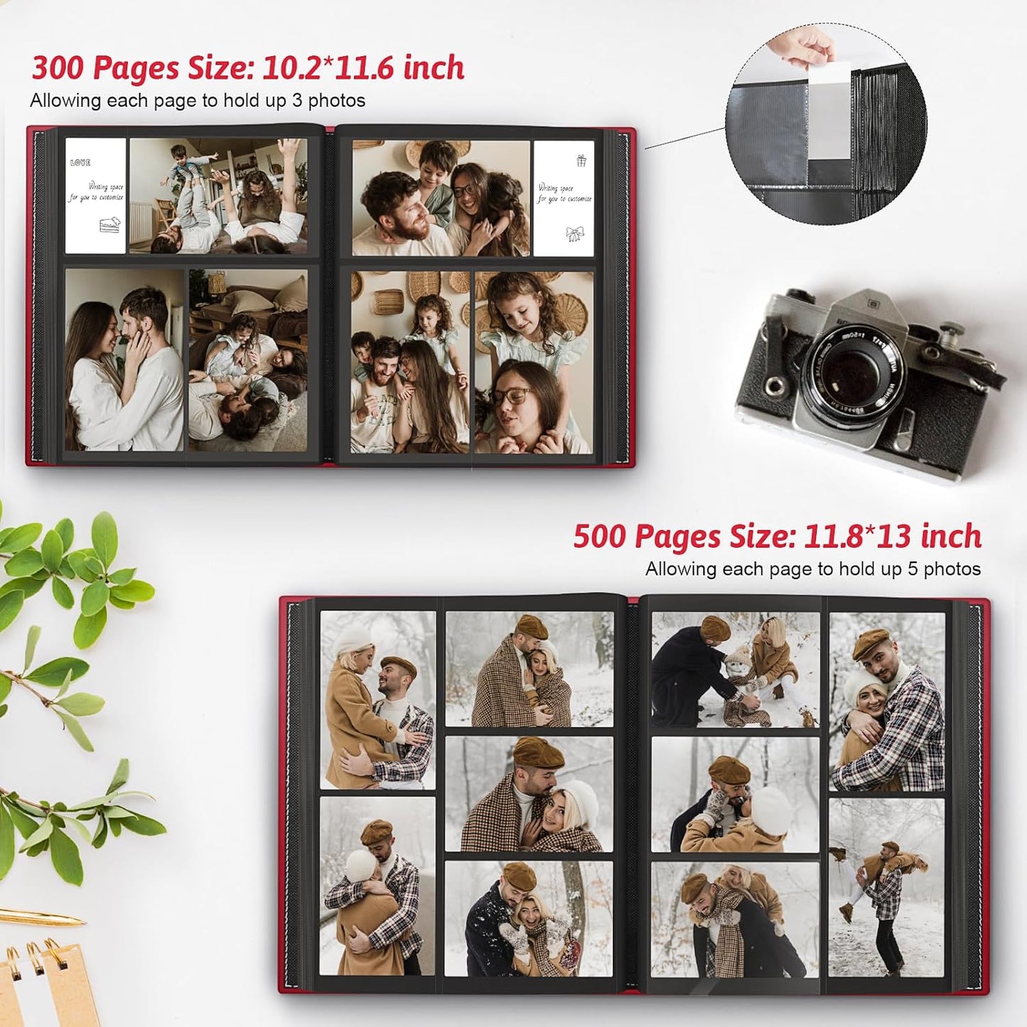 Popotop Photo Album 4x6 500 Pockets with Leather Hardcover Cover, Large Photo Album Binder Book with 50Pcs Pages for Family Travel Wedding Baby Gifts