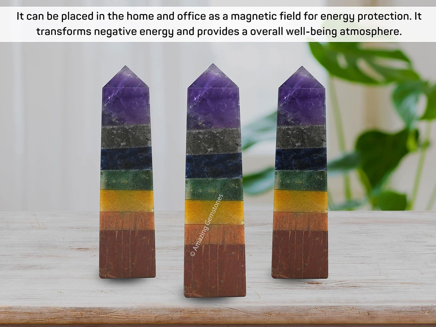 Amazing Gemstone 7 Chakra Crystal Towers ~ Natural Healing Crystal Point Obelisk for Reiki Healing and Crystal Grid (3 to 4 INCH)