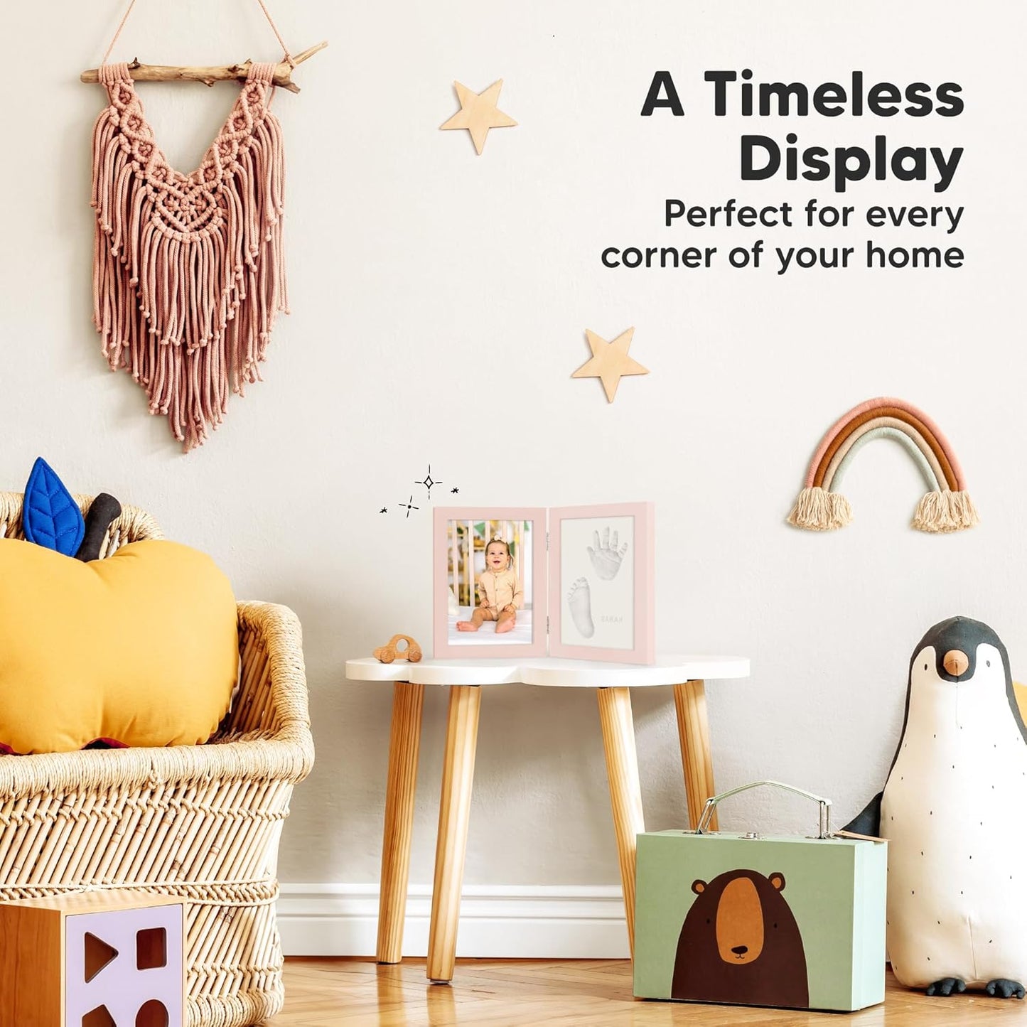 Personalized Baby Hand and Footprint Kit, Quick Dry Clay - Newborn Keepsake Feet and Handprint Kit, Nursery Picture Frame, New Mom Gifts for Baby Showers & Registry (Petal Pink)