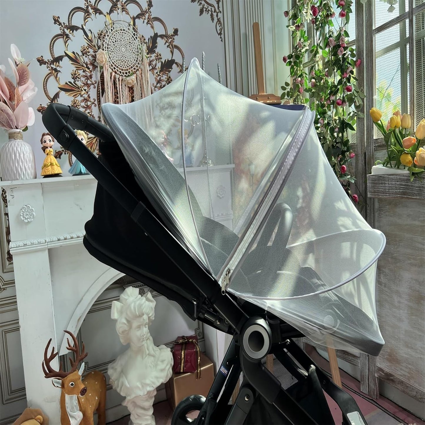 Baby Mosquito Net with Double Zipper, Bassinet Stroller Cover for Baby/Car Seat/Cradles/Carriers, Easy to Use, Keep Insects/Bugs/Cats Out, White