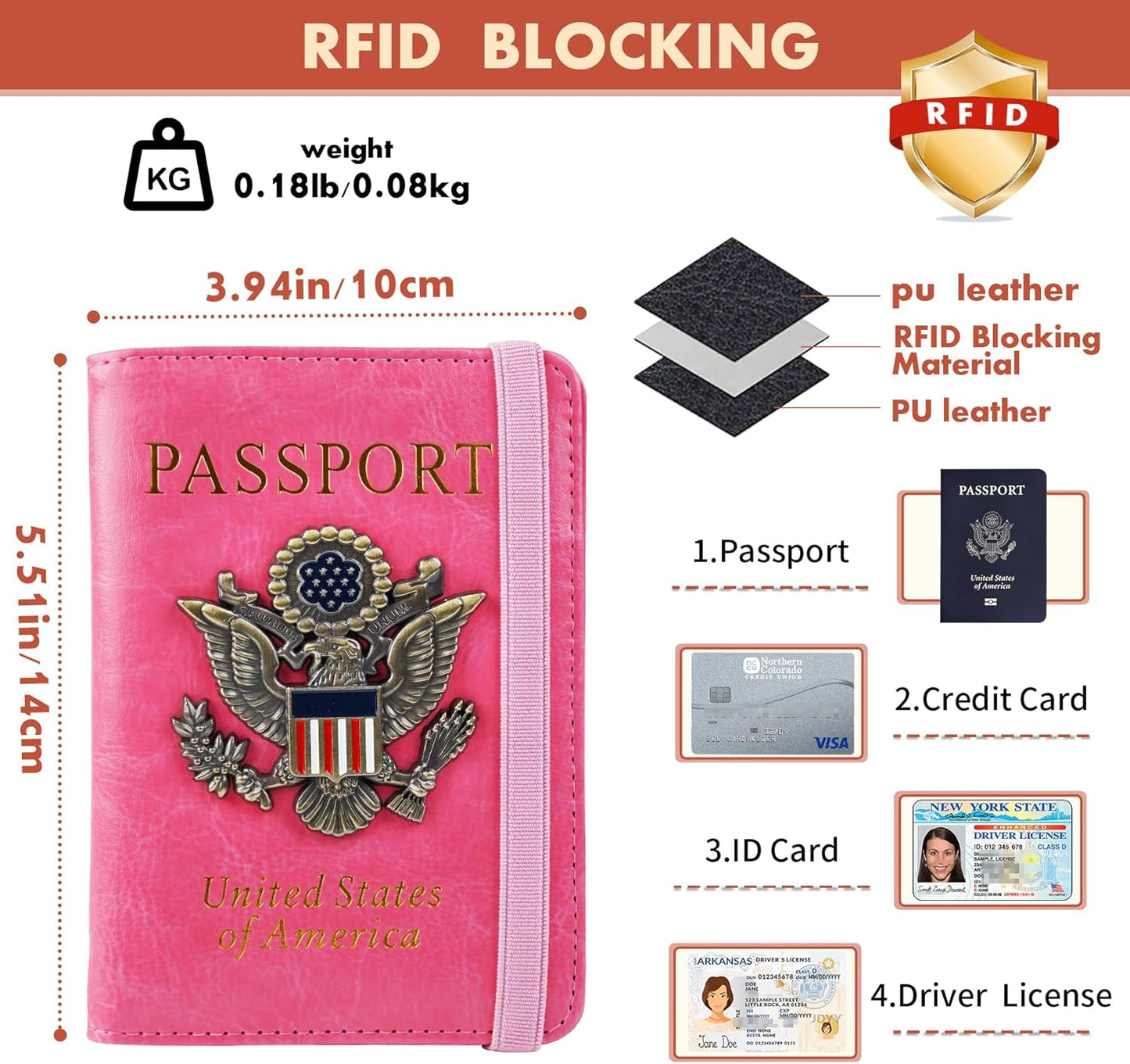 Passport Holder Cover Travel Wallet RFID Blocking Passport Wallets Family Organization Personalized Wallet Case for Men and Women Travel Must Haves (Pink)