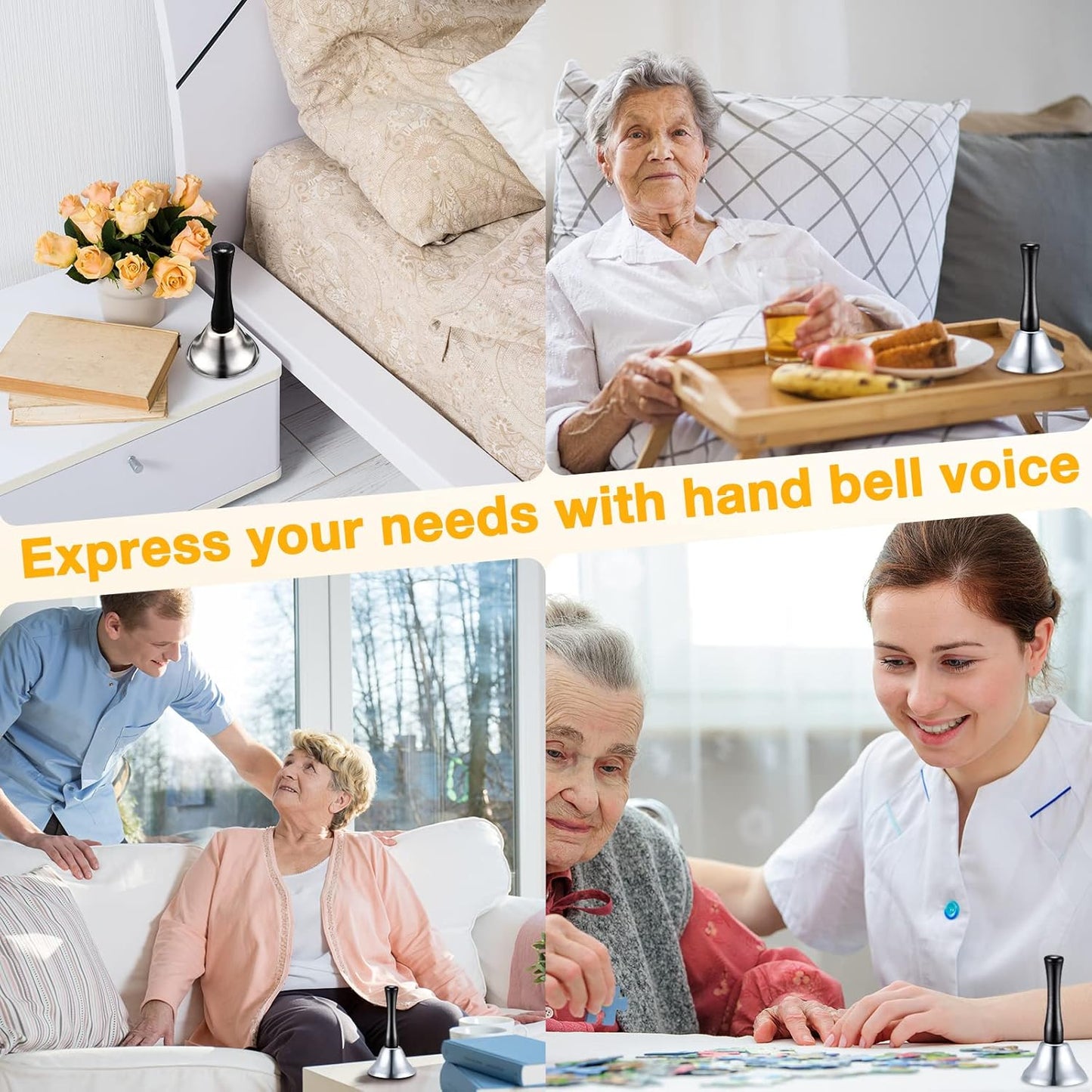 Yeshone 50 Pcs Loud Hand Bell Bulk Dinner Service Bell for Food Line Care for The Sick and Elderly Alarm Ringing Call for Pets Jingles Weddings Christmas Decoration(Silver)