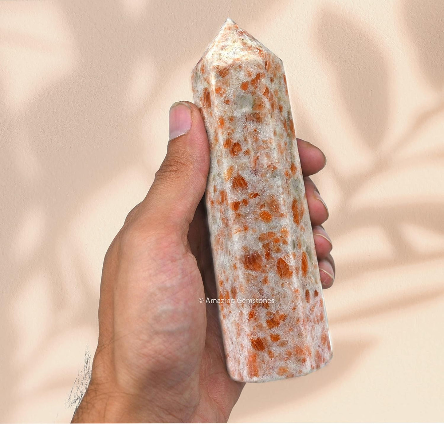Amazing Gemstone Large Sunstone Crystal Towers ~ Natural Healing Crystal Point Obelisk for Reiki Healing and Crystal Grid (5.5 to 6 INCH)
