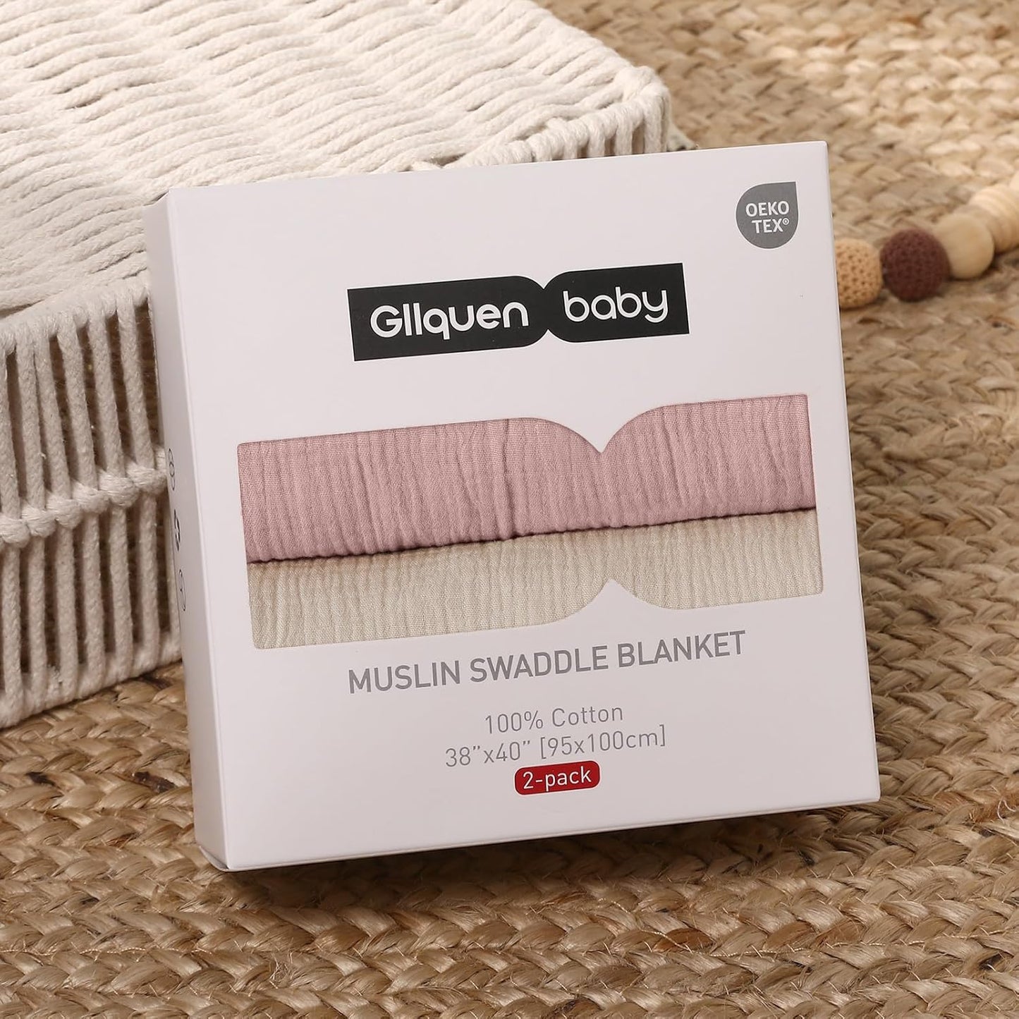 GLLQUEN BABY Muslin Swaddle Blankets for Girls, 2-Pack Organic Baby Blankets for Girl Boy, Newborn Receiving Blanket, Baby Swaddle Blanket Unisex, Baby Essentials, Registry & Gift, 40 x 38 inches