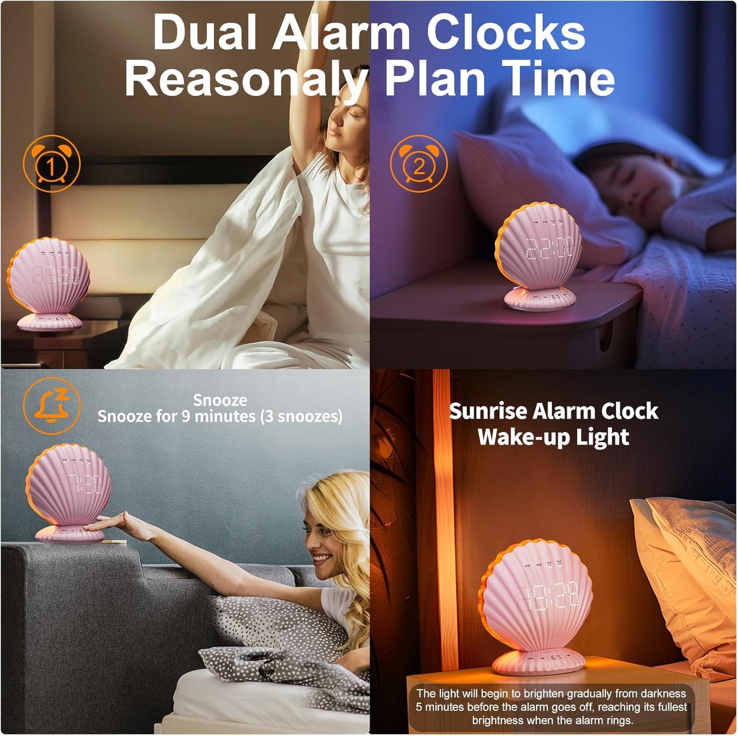 Alarm Clocks for Bedrooms,Portable Bluetooth Speaker,White Noise Sound Machines,Song 20/40/60 Timer,RGB Night Light,Bedroom Decor Aesthetic,Ideal Gift for Adult Women Teen Girls Boys(Pink)