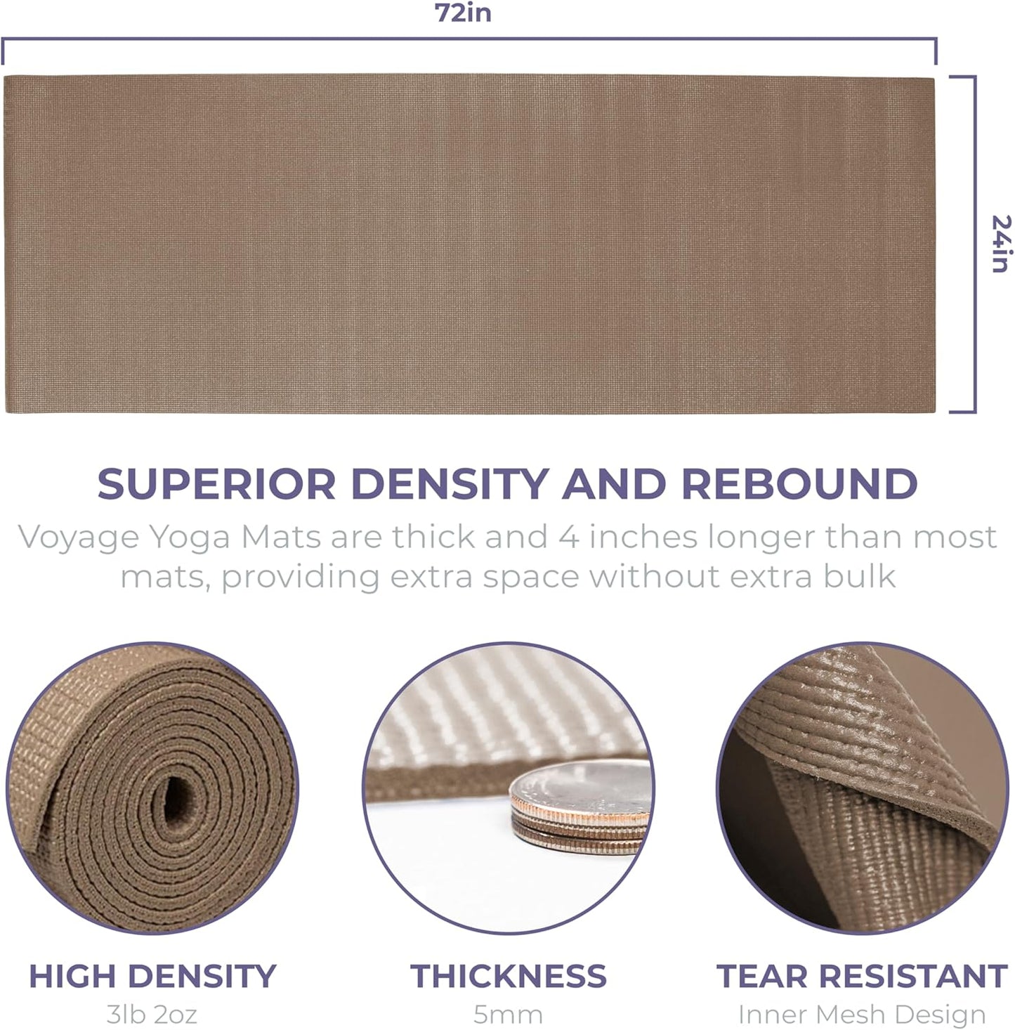 Sunshine Yoga Voyage Yoga Mat, 10 Pack, 72" x 24" Professional Studio and Gym Bulk Yoga Mats, 5mm Thick, Durable, Anti-Tear, Non Slip Fitness and Exercise Mats