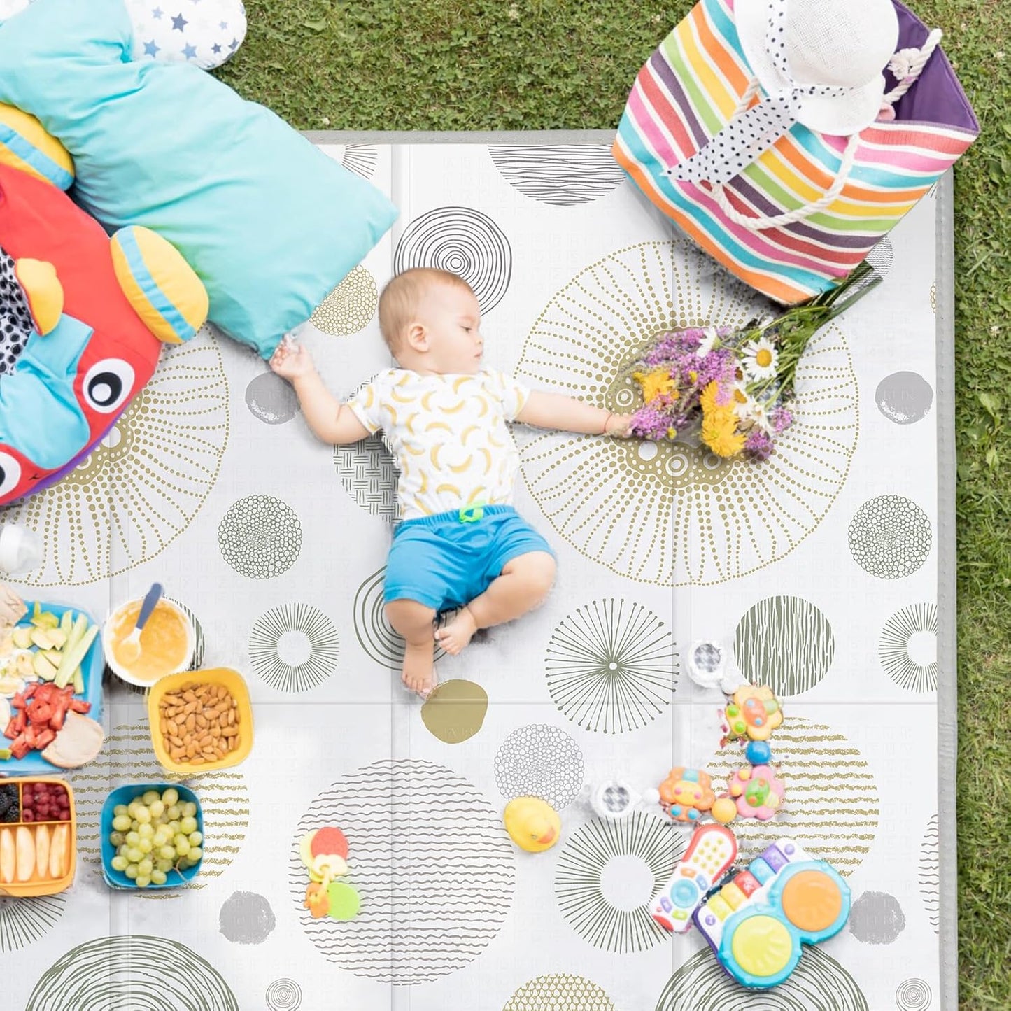 Foldable Baby Play Mat, PIGLOG 50X50 Waterproof Playpen Mat for Babies and Toddlers Kids, Safe Foam Playmat for Tummy Time, Reversible Playmats, Portable Baby Floor Mat for Infant, Toddler, Circle