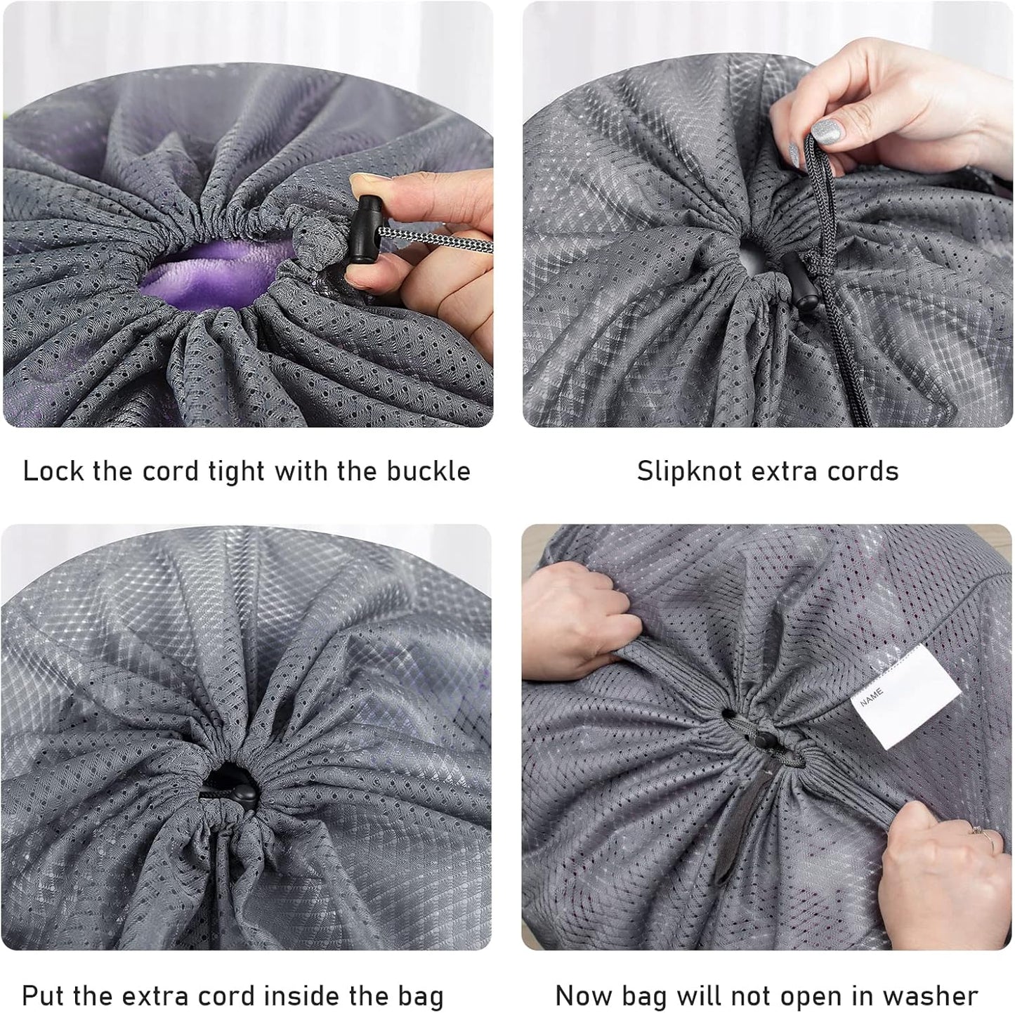 Polecasa Heavy Duty Extra Large Mesh Laundry Bags with ID Tag and Locking Drawstring Closure - 2 Pack, 30 x 36 inches - Laundry Hamper Liner, Washable Laundry Bag for Travel, Sports, Dorms (Grey)