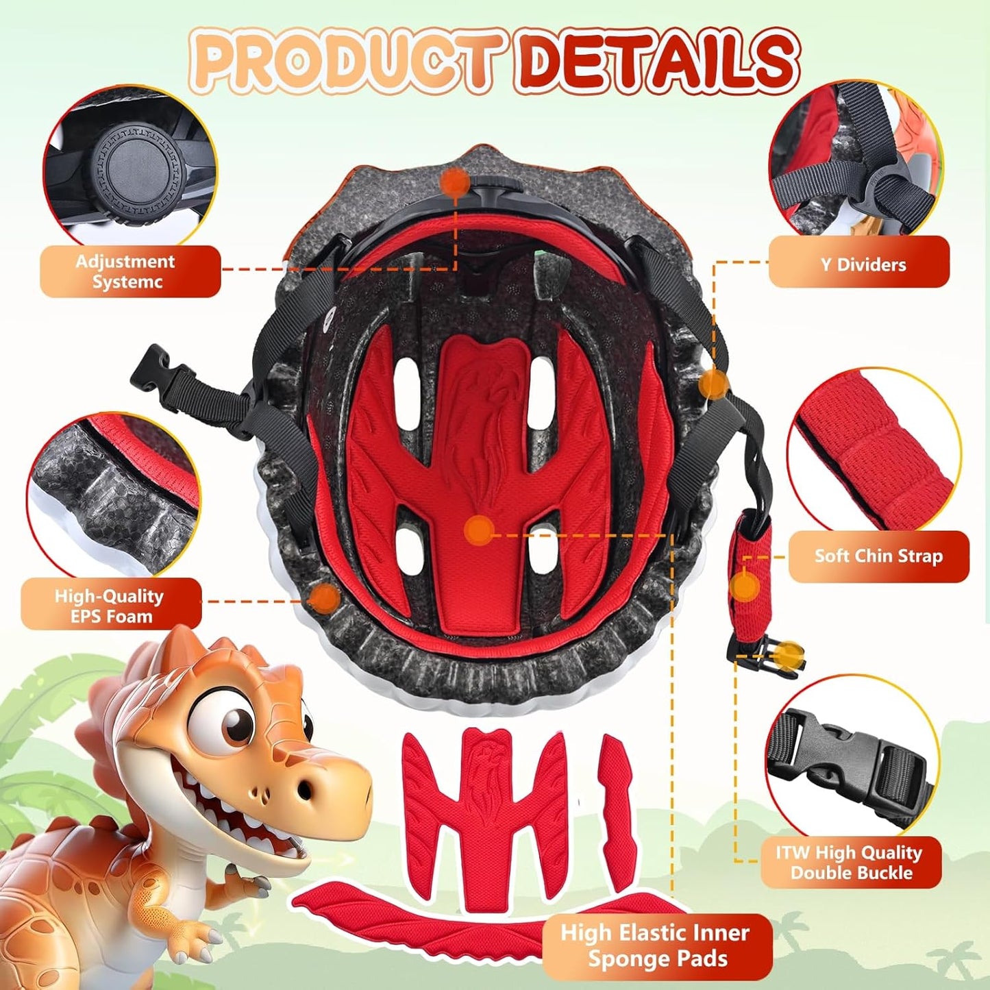 Toddler/Kids Bike Helmet Set for Boys Girls 3D Adjustable Kids Helmet Protective Gear Set Knee Elbow Wrist Pads and Multi-Sports Skateboard Scooter Cycling Roller Balance Bike