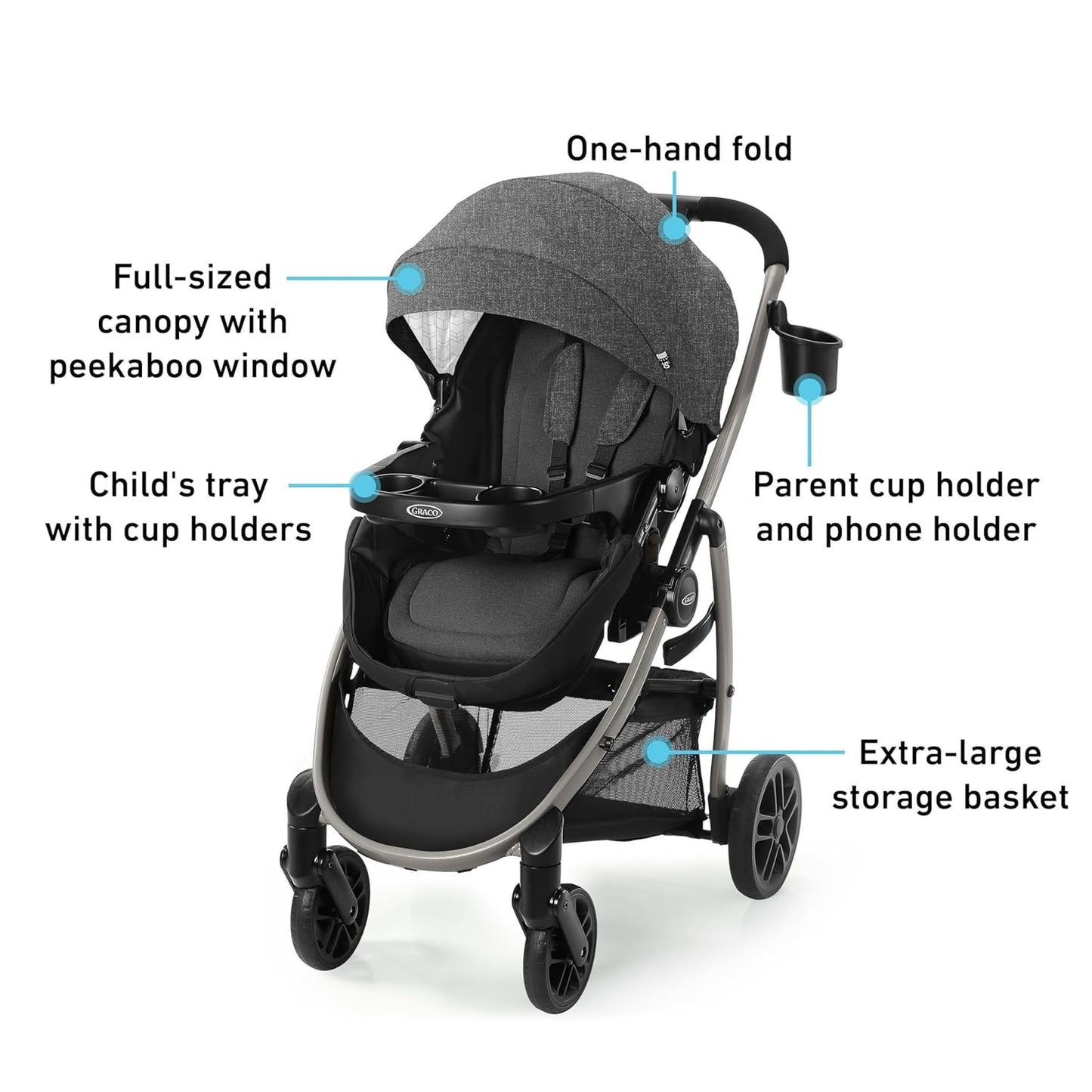 Graco Redmond Modes Pramette Stroller, 3-in-1 Convertible: Car Seat Carrier, Infant Pramette to Toddler Stroller with Reversible Seat and One-hand Fold