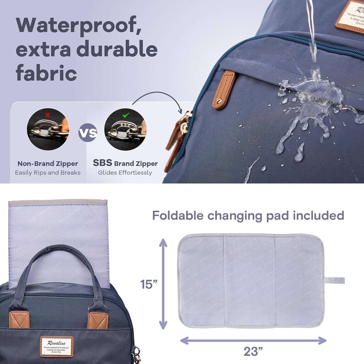 RUVALINO Diaper Bag Backpack, Multifunction Travel Back Pack Maternity Baby Changing Bags, Diaper Changing Totes, Waterproof and Stylish, Navy Blue