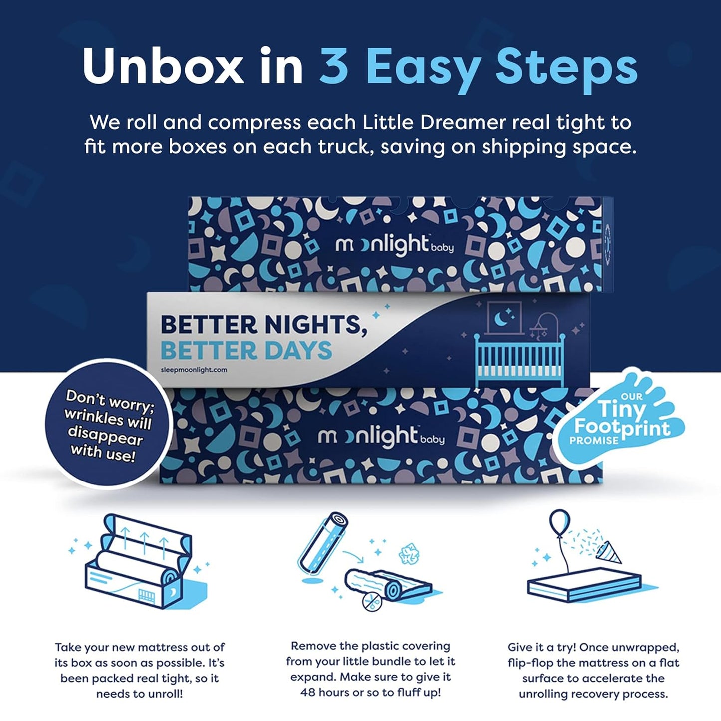 Moonlight Slumber Little Dreamer Crib Mattress – Dual-Sided Baby and Toddler Mattress, Firm Infant Support, Waterproof and Hypoallergenic, 5" Foam, Standard Size, Made in USA