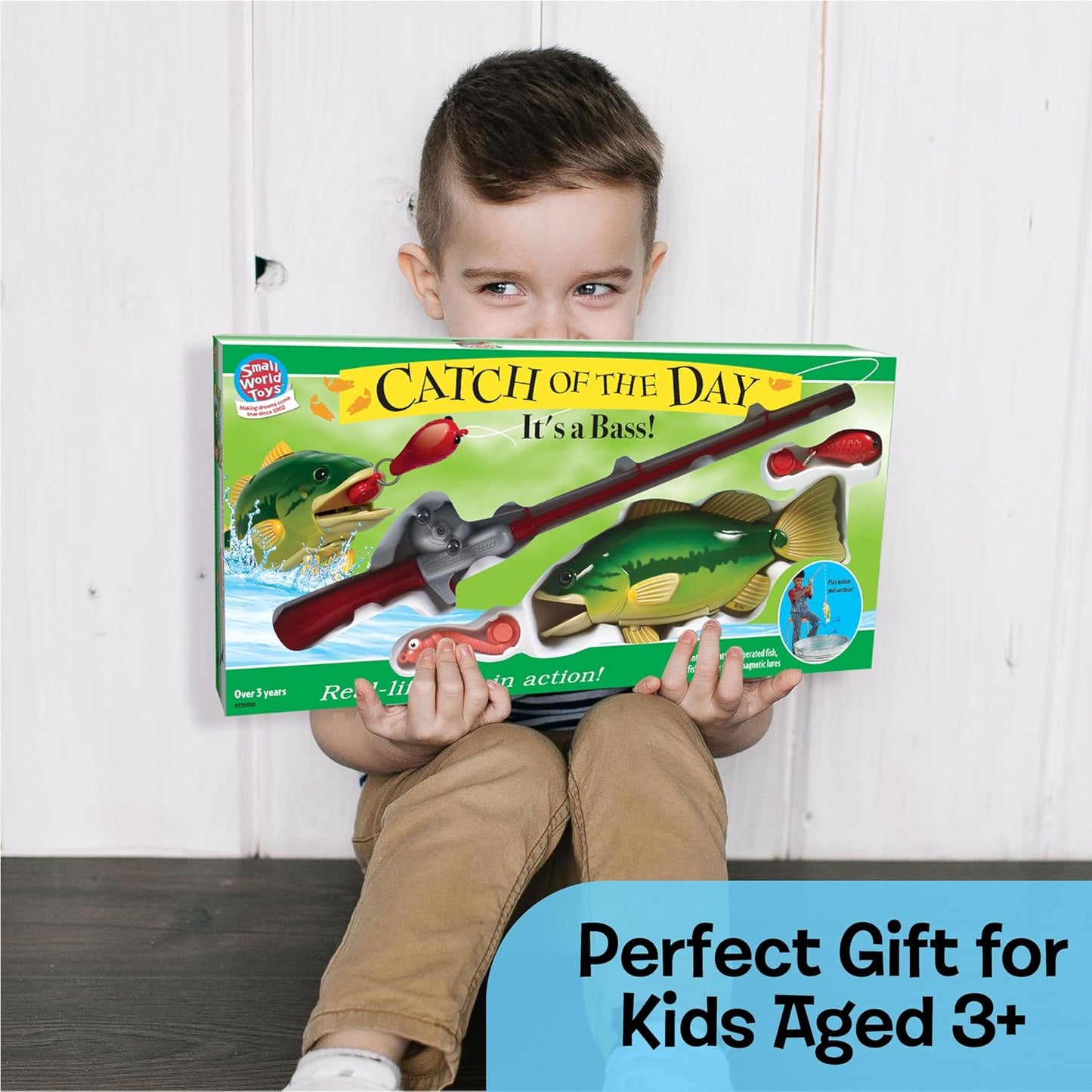 Small World Toys Magnetic Fishing Game, Catch of The Day Bass Fishing Toy for Kids Ages 3+, Includes Kids Fishing Pole and 1 Fish For Toddler Bath Toys, Water Fish Toys For Pools & Tubs