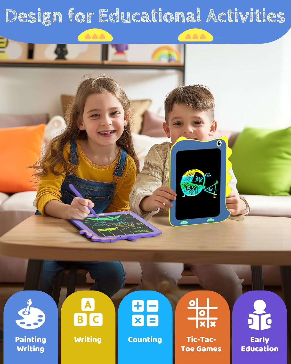 TEKFUN Toddler Boy Toys, LCD Writing Tablet for Kids, Doodle Board Dinosaur Toys, Travel Essentials Toys for 3 4 5 6 Year Old Boys Girls, Easter Birthday Christmas Gifts (8.5inch Blue)