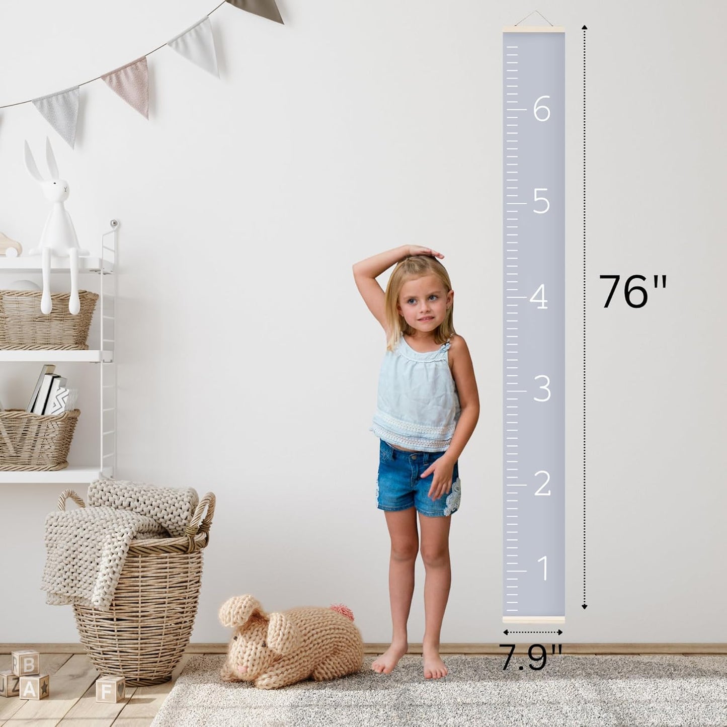 Morxy Canvas Growth Chart for Kids - Unisex Kids Room Wall Decor - Measuring Height Chart- Wall Tape with Height Chart for Kids (Canvas, Plain Gray)
