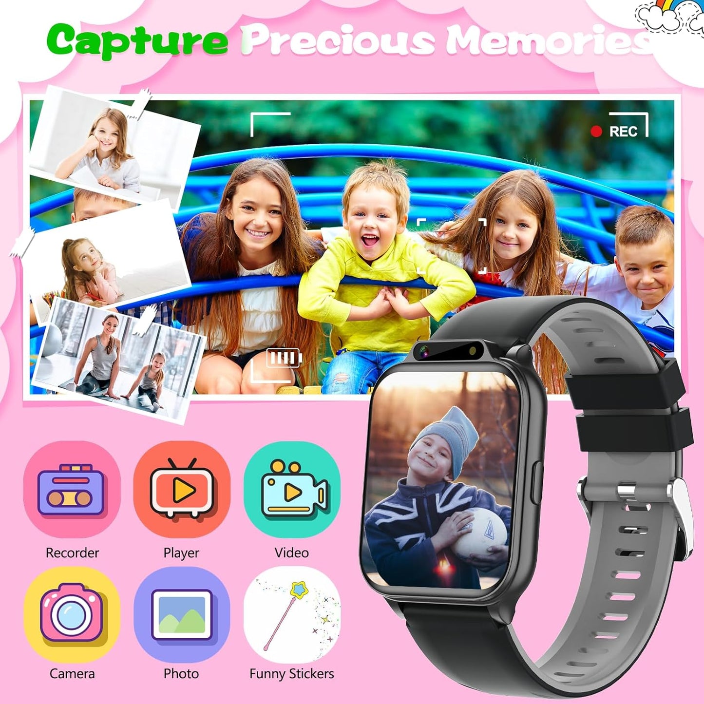 Smart Watch for Kids, 1.85" Fitness Tracker with Heart Rate, Sleep Monitor, IP68 Waterproof Smartwatches with Video Music, Pedometer, Game, NO APP/Phone, Gift for Boys Girls. (Classic, Black)