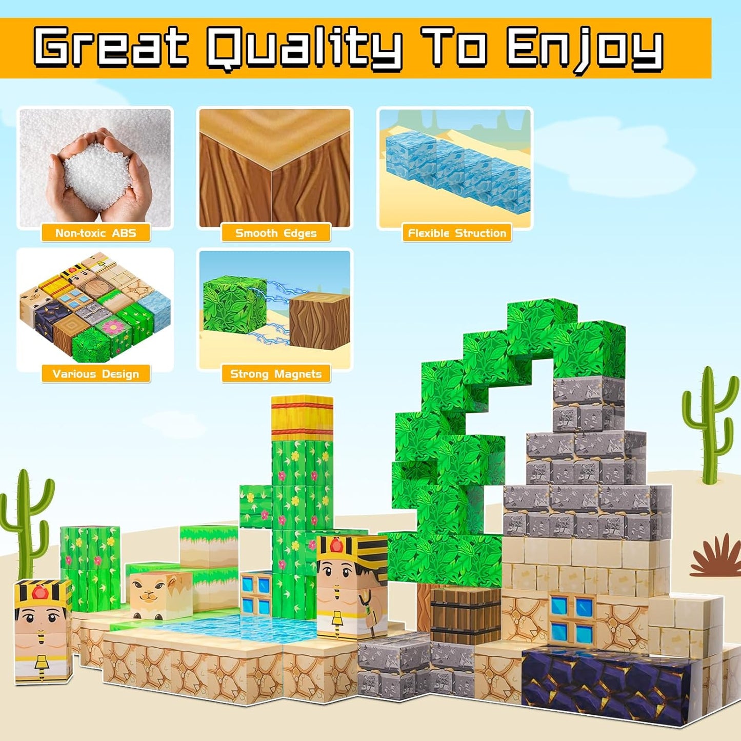 Magnetic Blocks - 100PCS Magnetic Set, STEM Montessori Sensory Toys for 3+ Year Old Boys & Girls, Creative Construction Toys Gift for Toddlers Kids