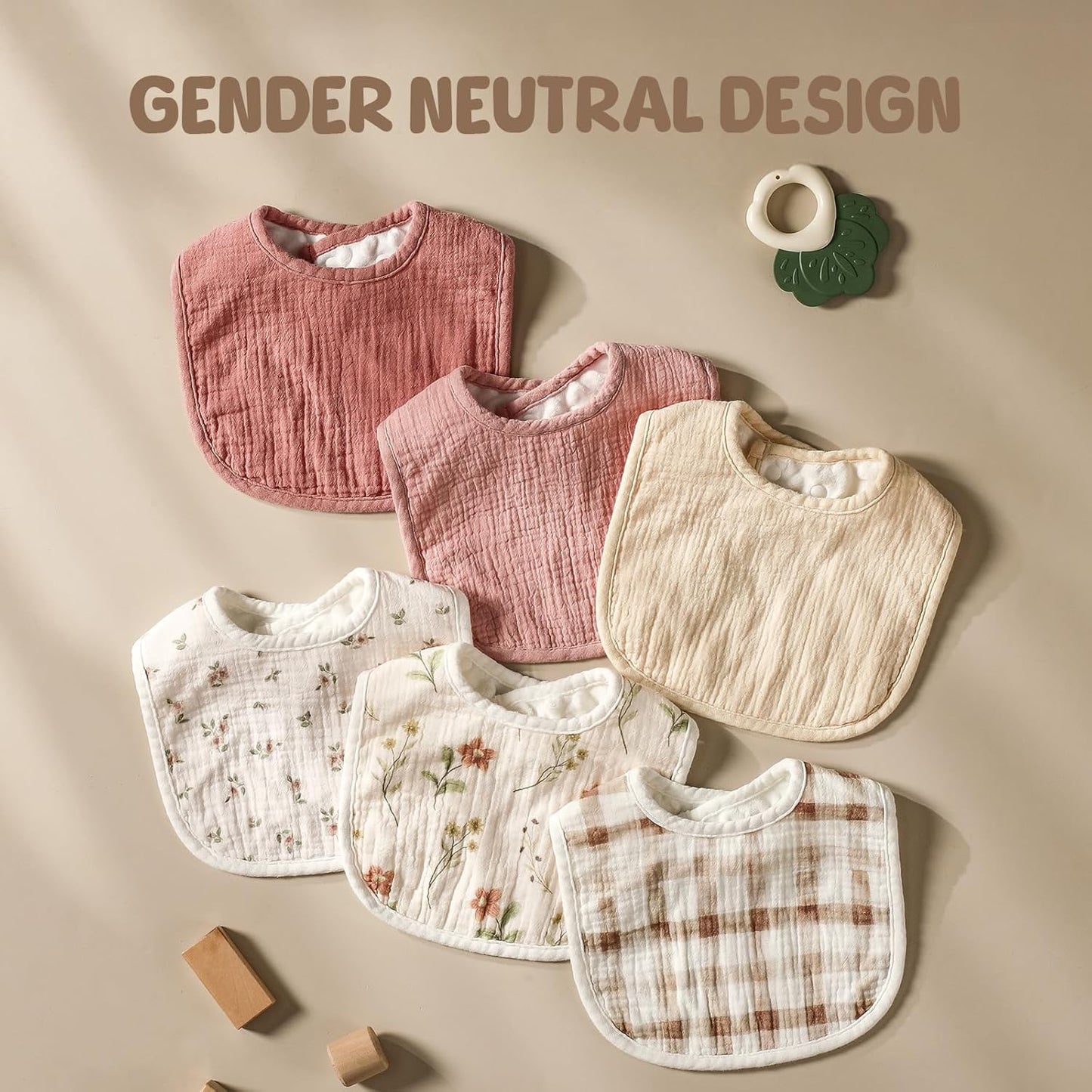 6-Pack Muslin Baby Bibs for Unisex Boys Girls, Cotton Baby Drool Bibs, Drooling and Teething Bibs for Infant