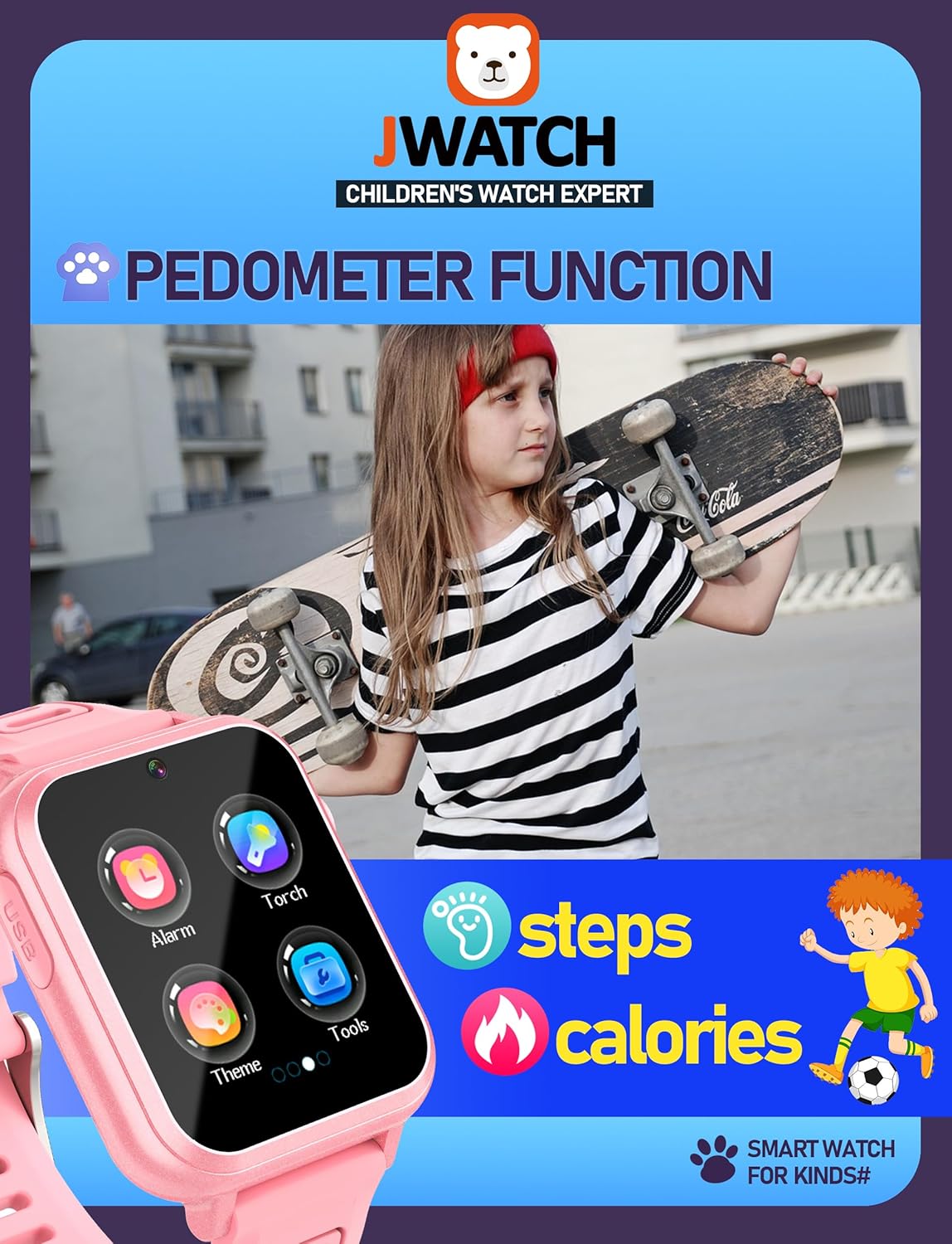 Kids Smart Watch for Boys Girls 6-12 with Pedometer Audio Book Camera Music Player Birthday Present Christmas (Pink