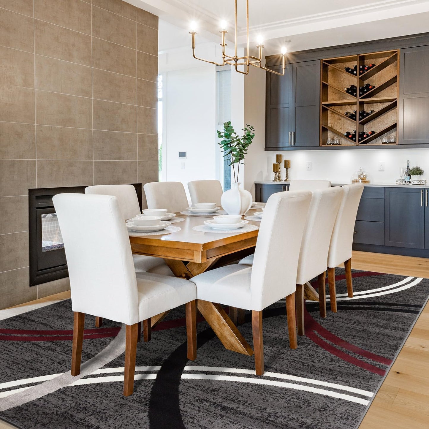 Rugshop Modern Wavy Circles Design Area Rug 7' 10" x 10'2" Red