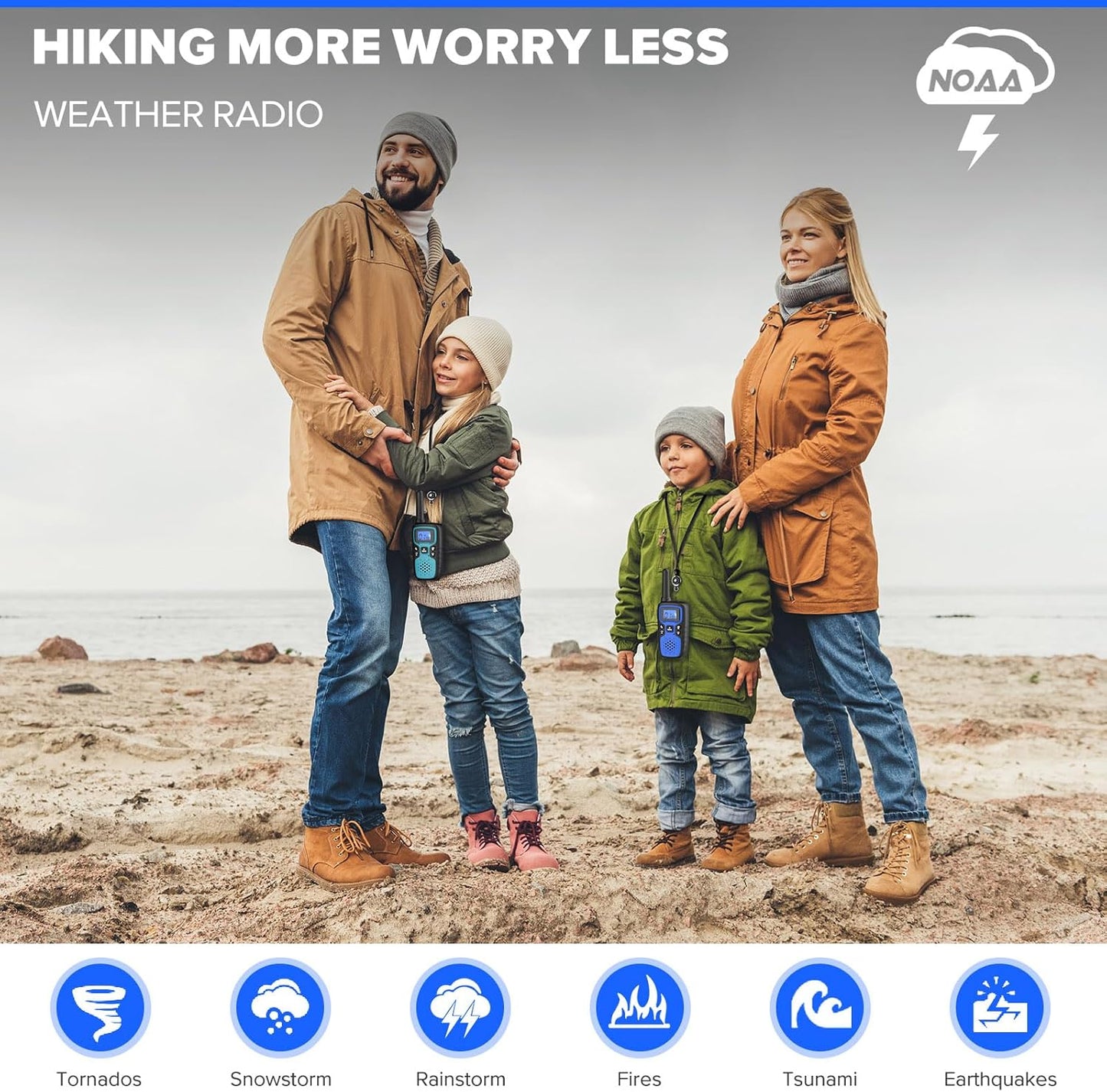 Wishouse Walkie Talkies for Kids Adults - Long Range Rechargeable 2 Way Radios,Gift,Hiking Accessories Camping Gear with Lamp,SOS Siren,NOAA Weather Alert,VOX,Easy to Use Blue Green 2 Pack