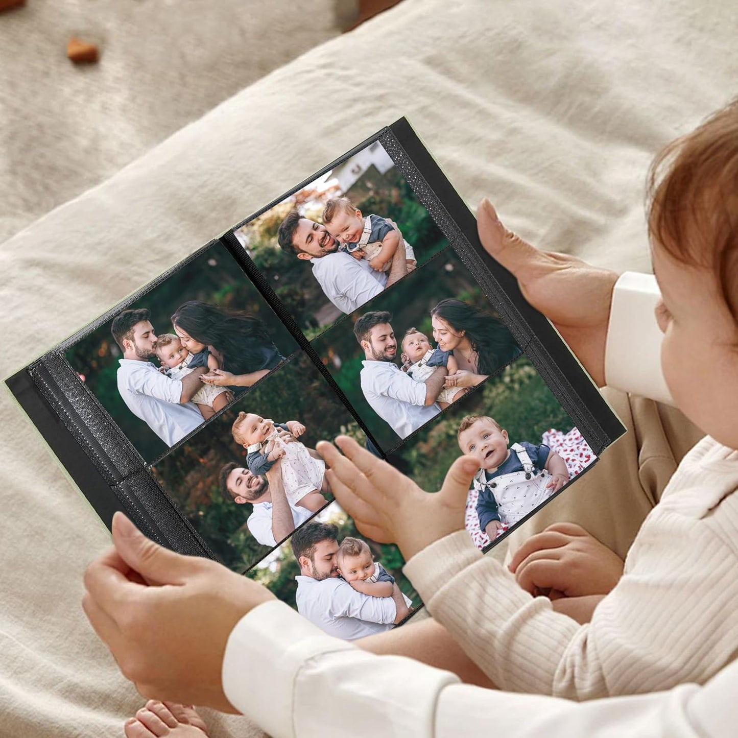 Photo Album 4x6 Pictrues 300 Pockets Linen Cover with Front Window Large Picture Book for Family Travel Wedding and Memory Keepsake Organizer White