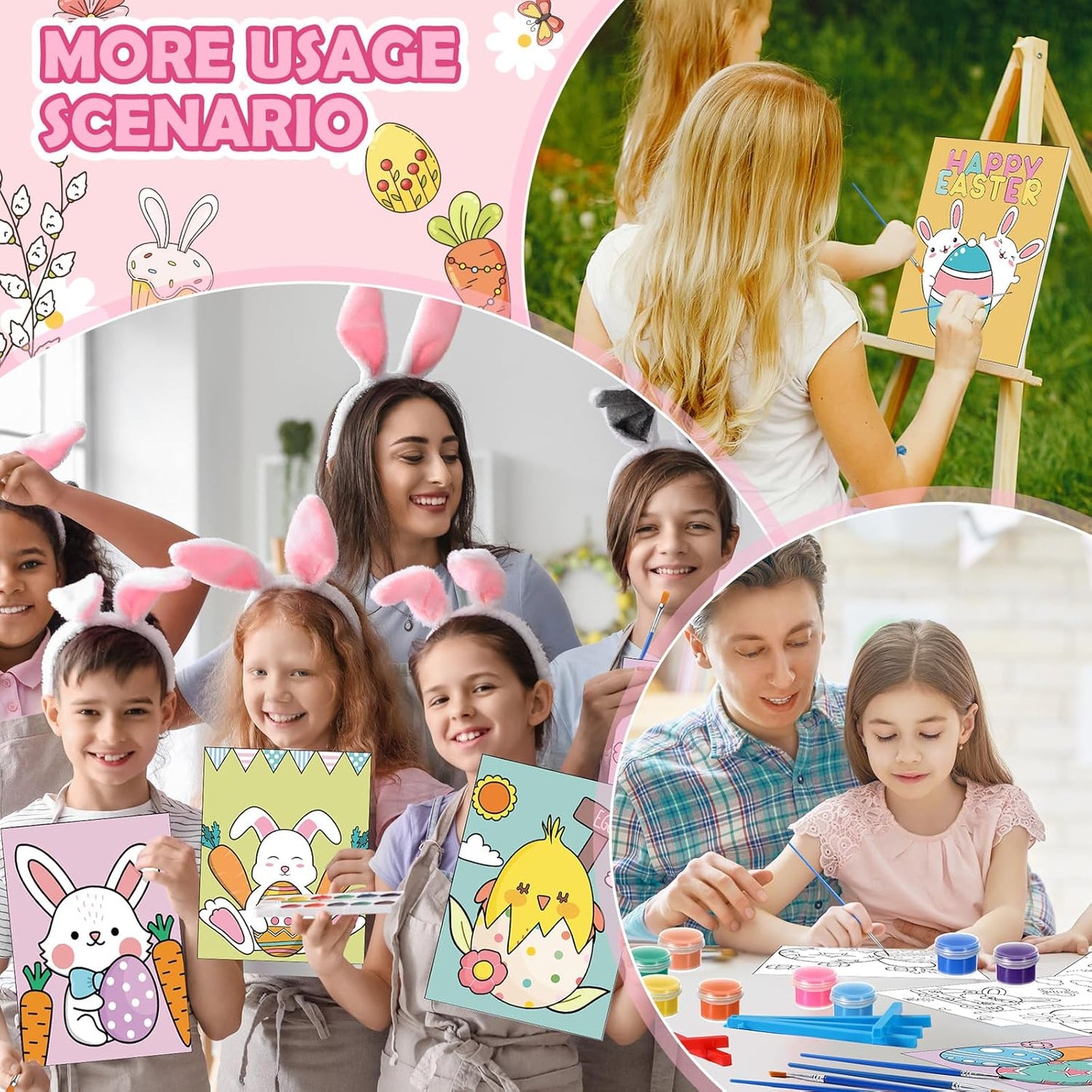 Blosssound 10 Set Pre Printed Canvas Pre Drawn Canvas Painting with Easel Kits 5" x 7" Outline Painting Panels for Beginners, DIY Craft Project, Party Favor, Home Decors(Bunny)