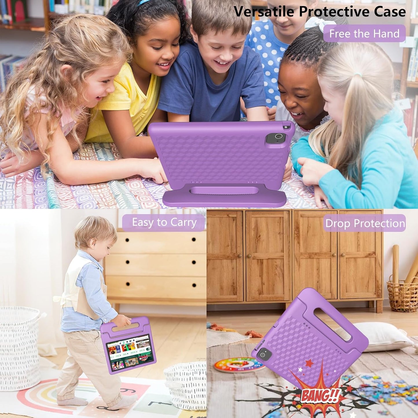 Kids Tablet 8GB+64GB, 10 Inch Android 14 Tablet for Kids 6000mAh with Case, WiFi 6, Bth 5.2, Dual Camera, GPS Pre-Installed Parental Controls, Kids Space & Family Link Great Gift for Toddler Children