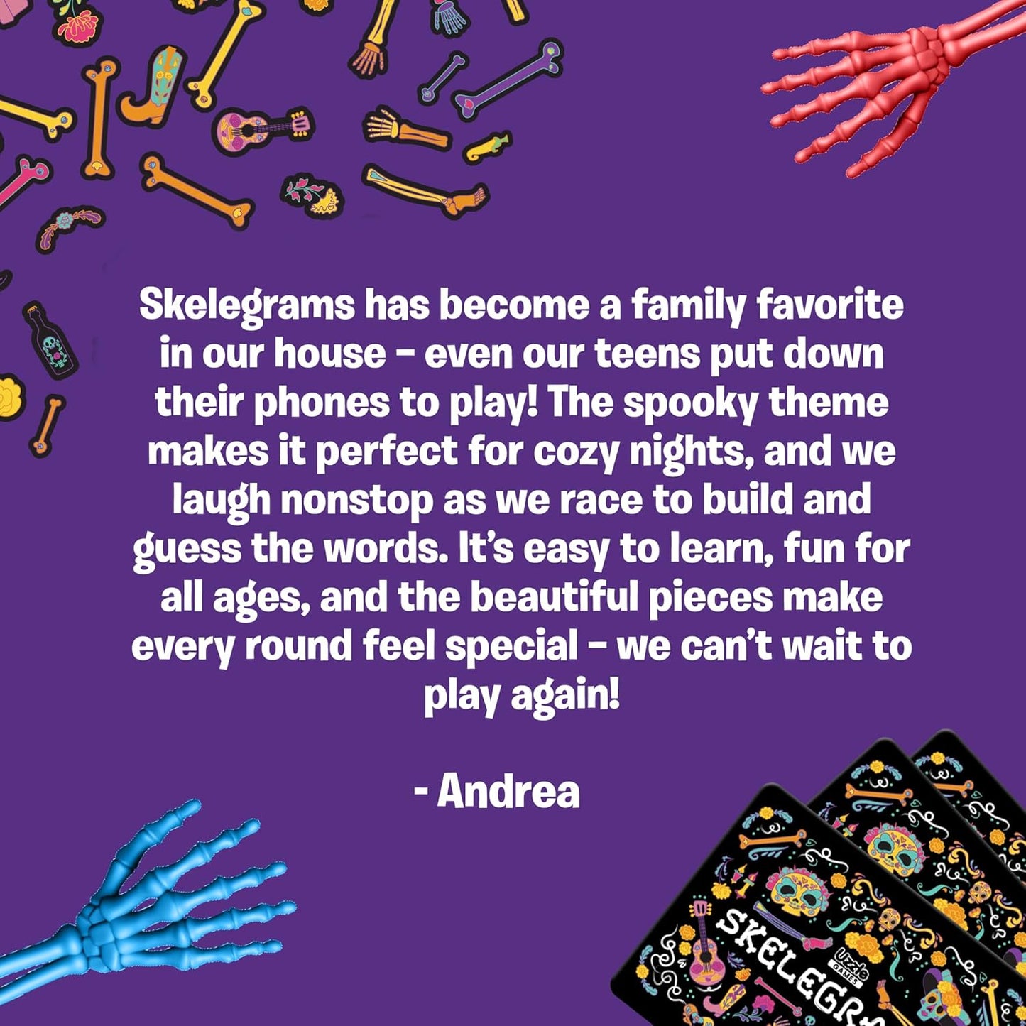 Skelegrams by Uzzle Games – Spell Words with Bone Pieces in This Fast, Cooperative Party Game for Families - Ages 8+, Spelling & Word Game for 3–6 Players