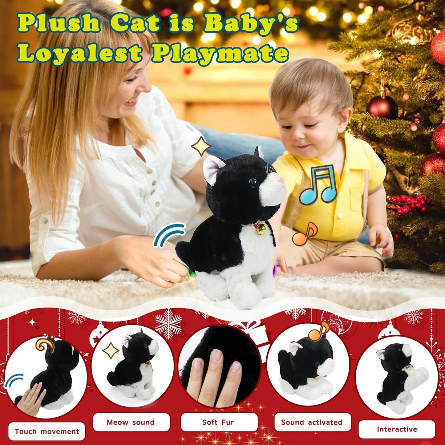 Interactive LED Robotic Cat, Barking Meow Kitten, Electronic Pet, Animated Toy for Girls & Kids