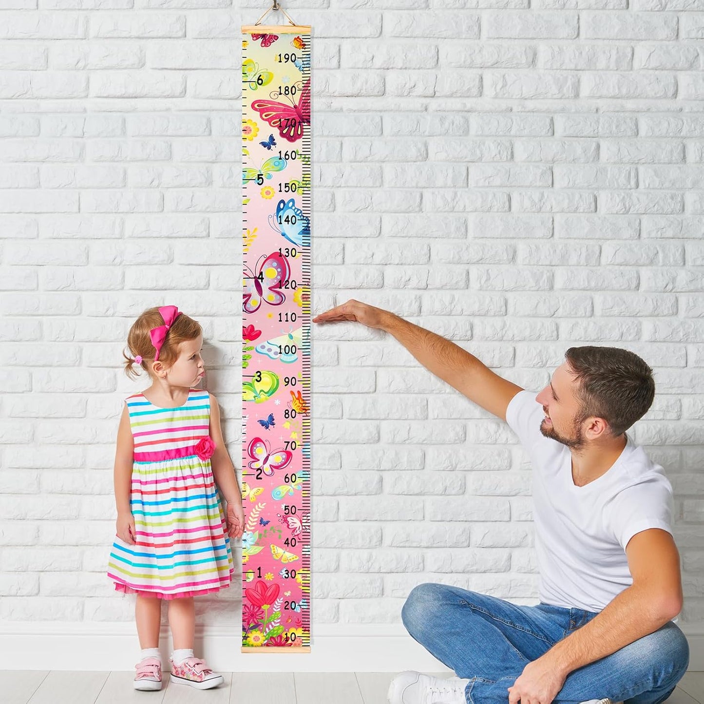Kids Growth Chart Height Measuring Chart, Butterfly Canvas Wall Hanging Rulers for Baby Children Girls Bedroom Decor 74.8''* 7.87'' (Butterfly)