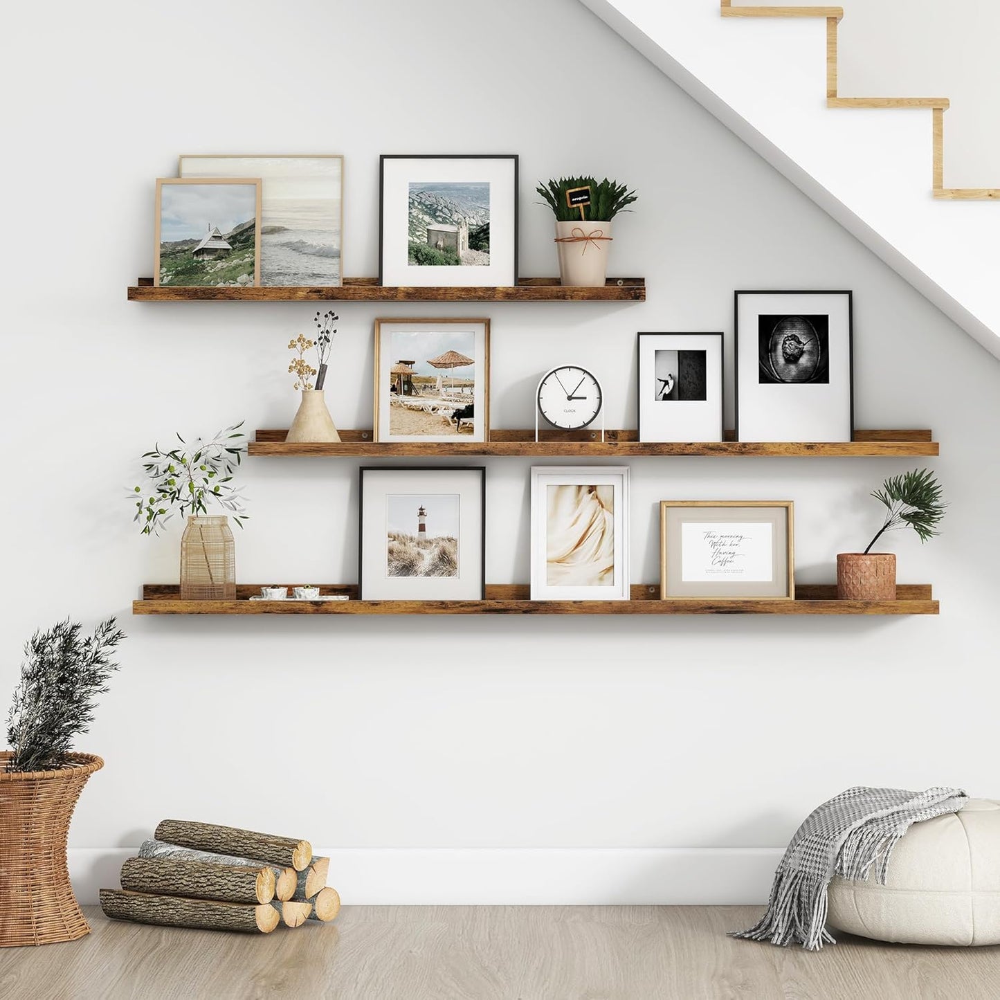 Floating Picture Ledge Shelves for Wall Set of 4, 48 Inch Wall Shelves with Lip Long Large Nursery Book Shelf for Toys Storage Kids Bookshelf Wall Mounted Living Room Bedroom Decor Frames