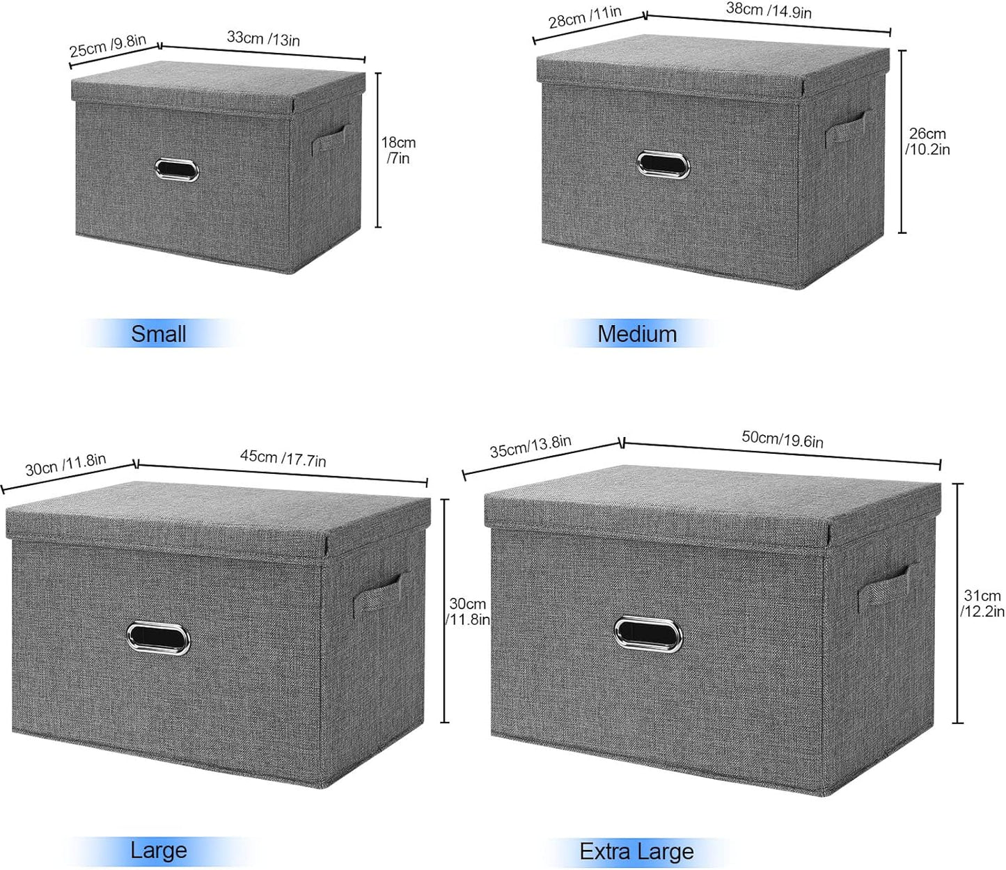 Large Linen Fabric Foldable Storage Bins with Removable Lid and Handles, Washable Storage Box Organizer Containers Baskets Cube with Cover for Bedroom,Office(Cream, Extra Large(2-Pack))