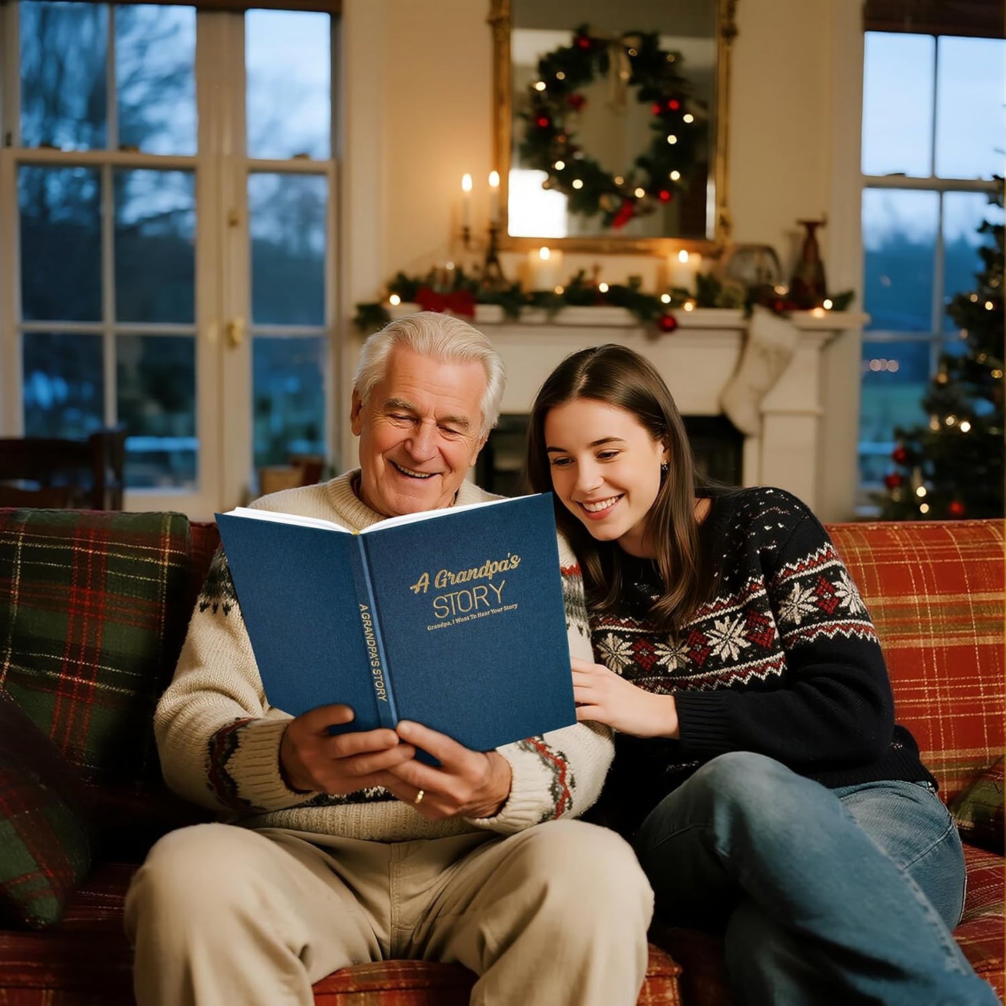 Artmag Grandpa's Life Story Journal Family Keepsake Book Linen Hardcover for Grandpa to Share His Memories, with 250+ Prompt Questions Gift for Birthday Father's Day Christmas (Blue)