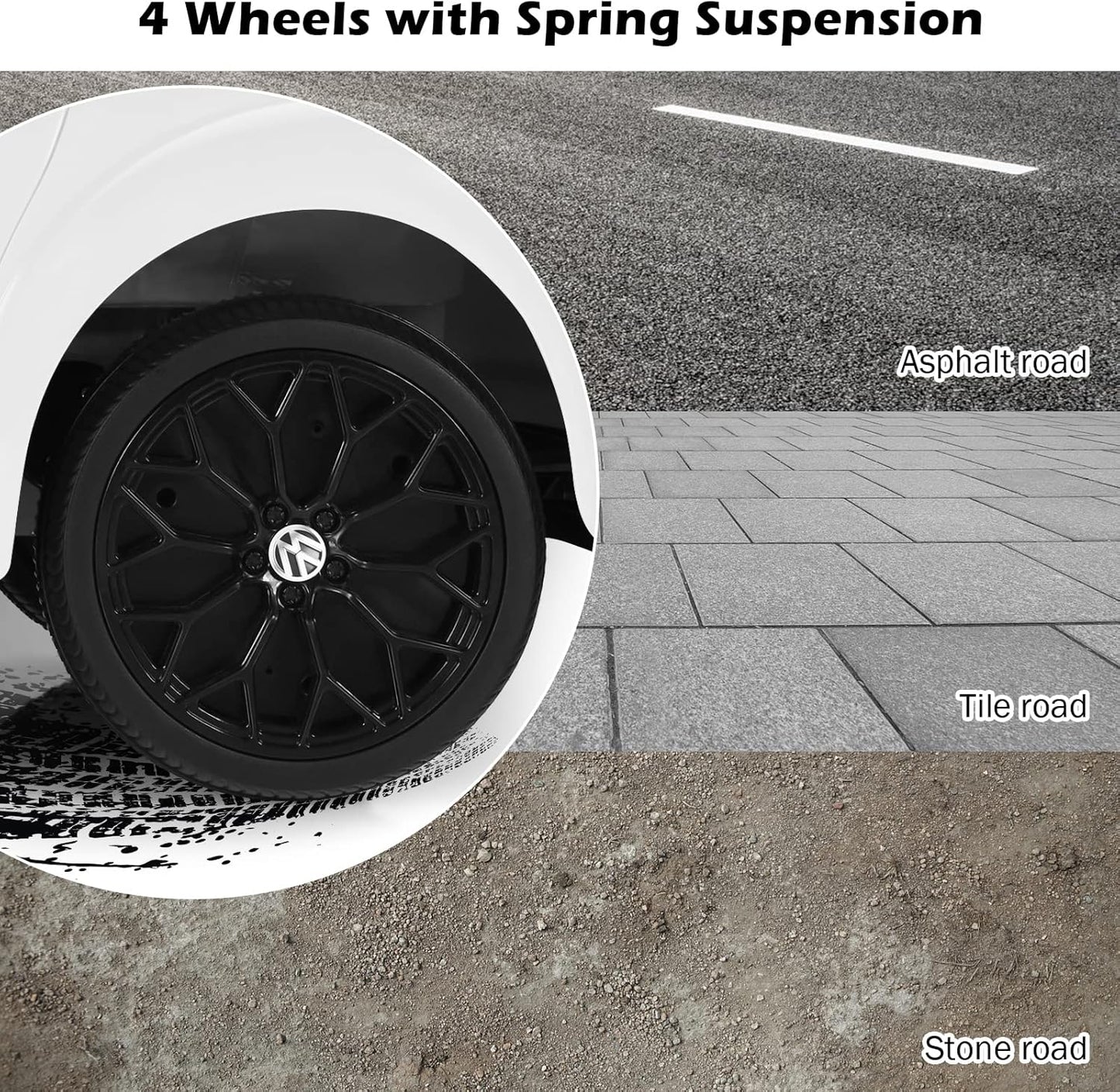 Costzon Ride on Car, 12V Licensed Volkswagen Beetle Battery Powered Vehicle w/Remote Control, Spring Suspension, Lights, USB, Horn, Music, 4 Wheeler for Boy Girl Gift, Electric Car for Kids, White