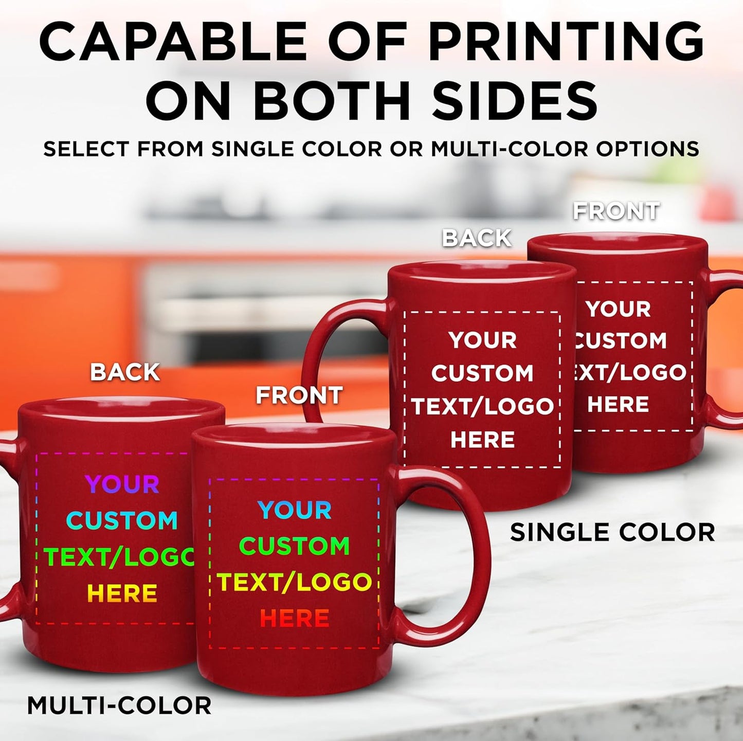 Custom Ceramic Coffee Mugs 11 oz. Set of 50, Personalized Bulk Pack - Coffee cup set, Iced coffee cup, Gaming mug - Red