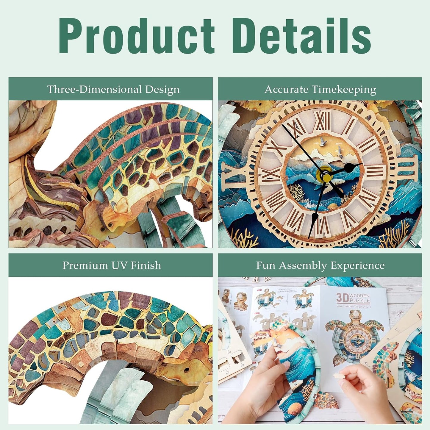 3D Puzzles for Adults Clock-Turtle Design Model Kit-Mechanical DIY Pendulum Clock with Roman Numerals-Desk Home Office Decor Personalized Gift for DIY Lovers