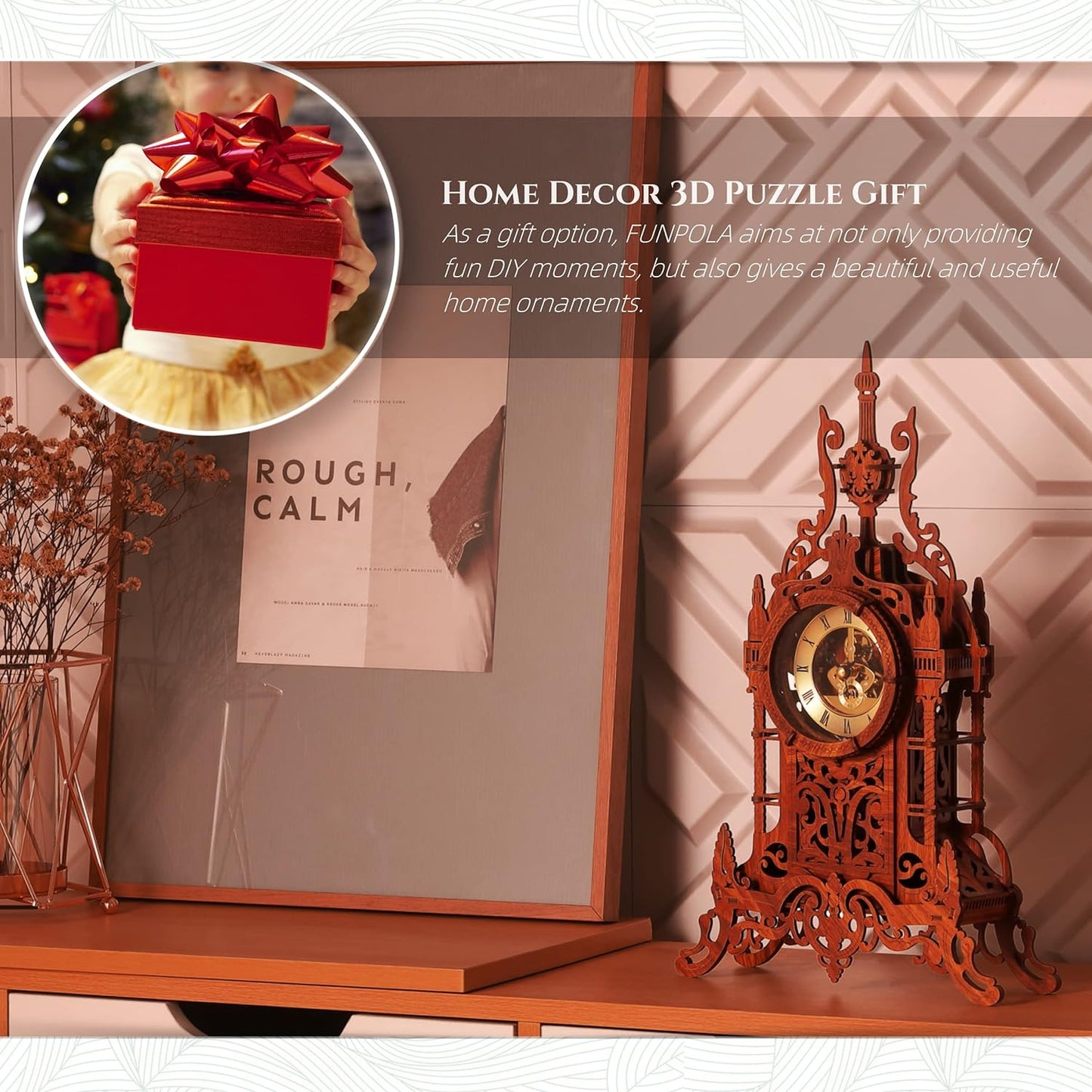 LED 3D Wood Puzzle Clock Tower, 3D Building Model, DIY 3D Clock Kit (LED-WTC02)