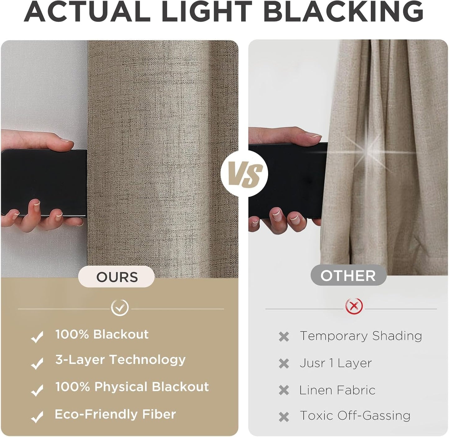 Joydeco Blackout Curtains 108 Inches Long 2 Panels Burg, Room Darkening Curtains for Bedroom, 100% Black Out Textured Thermal Drapes Privacy Protection 2 Panels Set(W52 x L108 Inch, Linen)