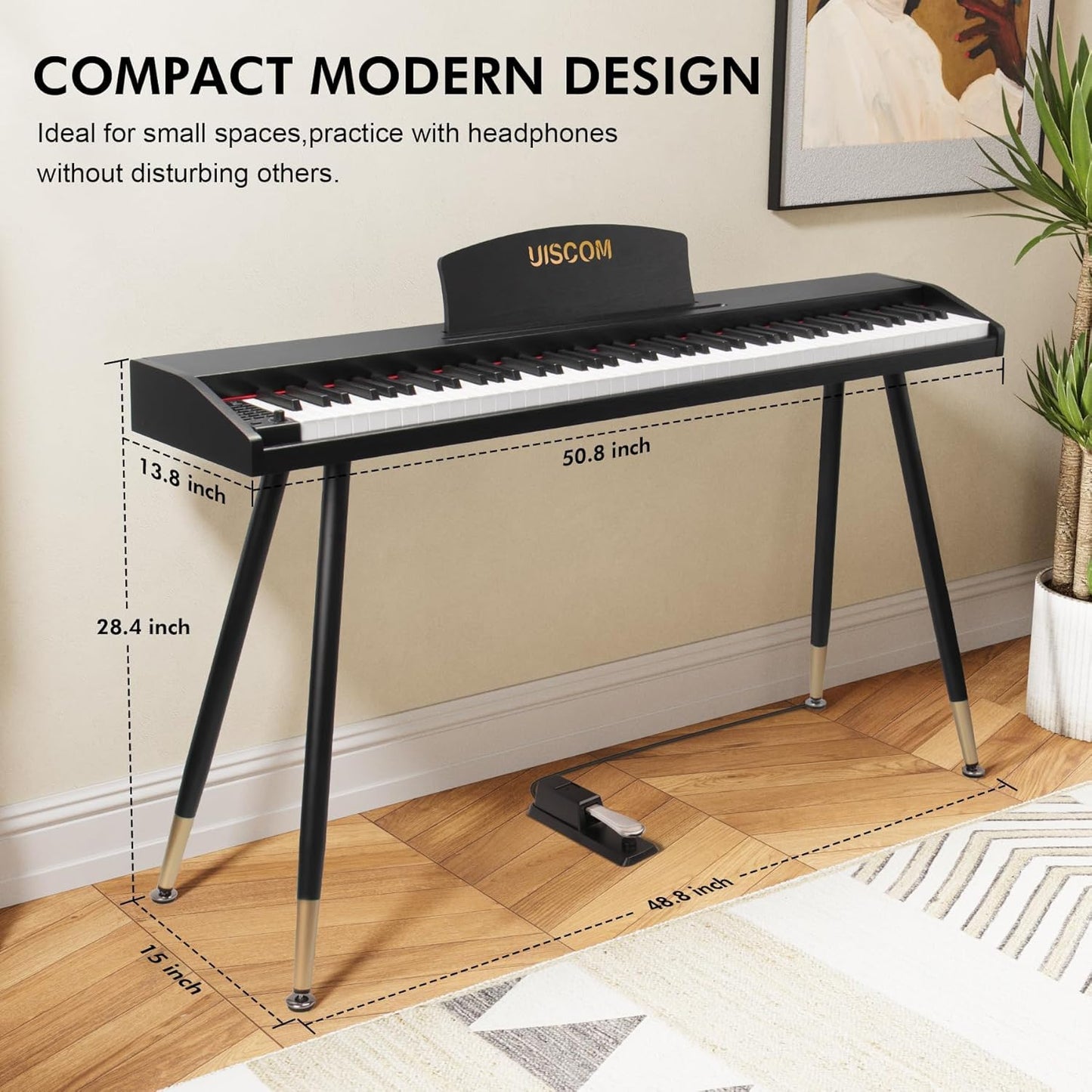 Digital Piano Keyboard for Beginners,Full Size 88 Key Semi-Weighted Keyboard Electric Piano with Stand,Power Adapter,Sheet Music Stand,Pedal,Headphone,USB-MIDI Compatibility,Wood Black