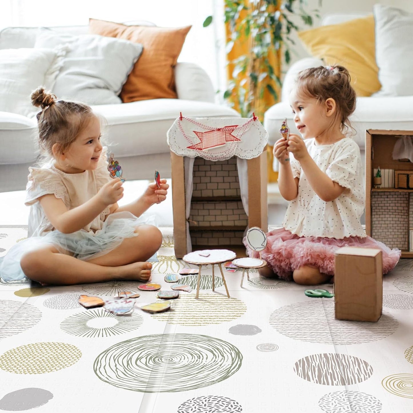 Foldable Baby Play Mat, PIGLOG 0.6 inch Waterproof Playmats for Babies and Toddlers Kids, Safe Foam Playmat for Tummy Time, 50“x50” Playpen Mat, Reversible Portable Baby Floor Mat for Infant, Circle