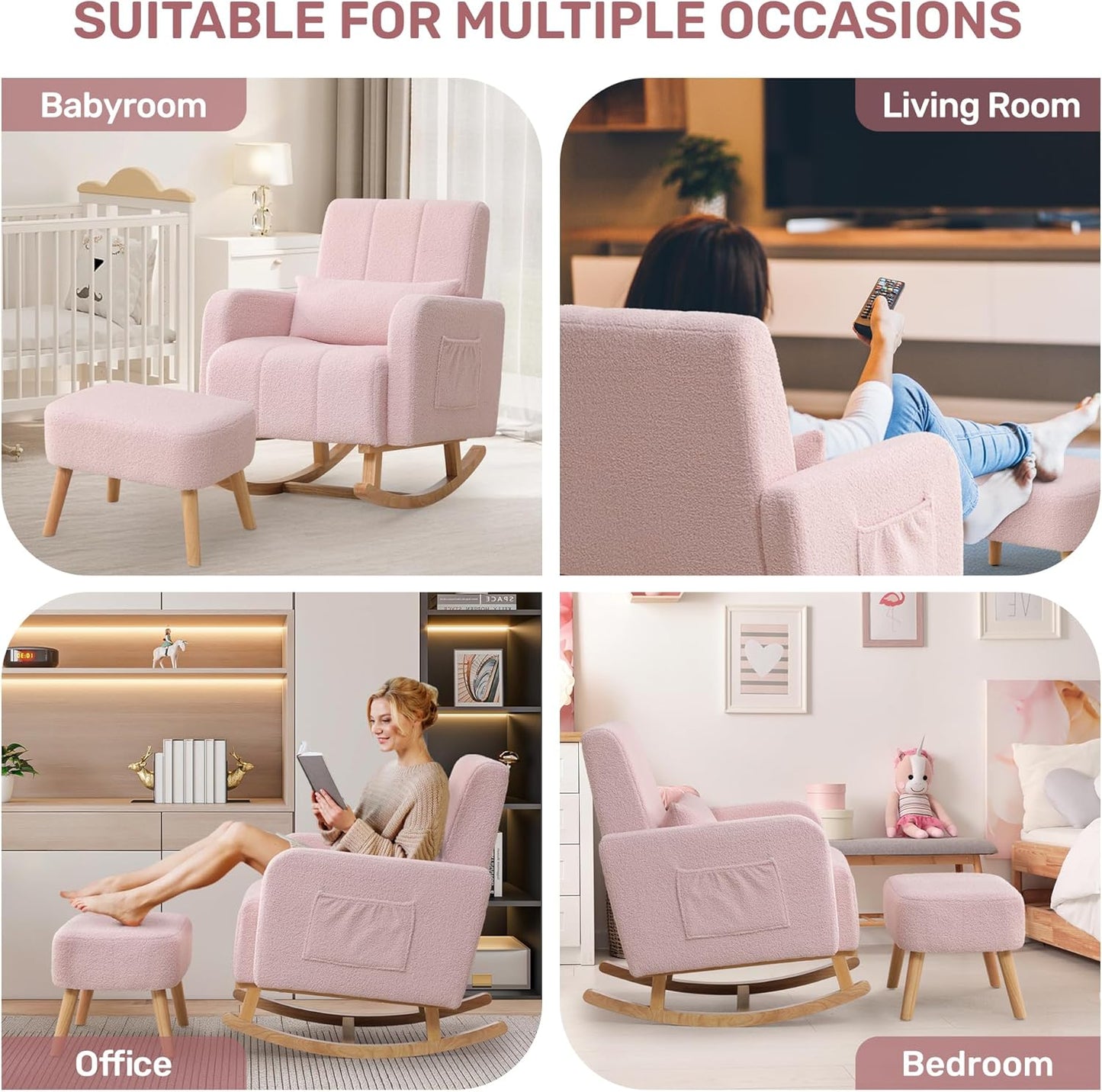 Glider Chair with Ottoman Light Pink