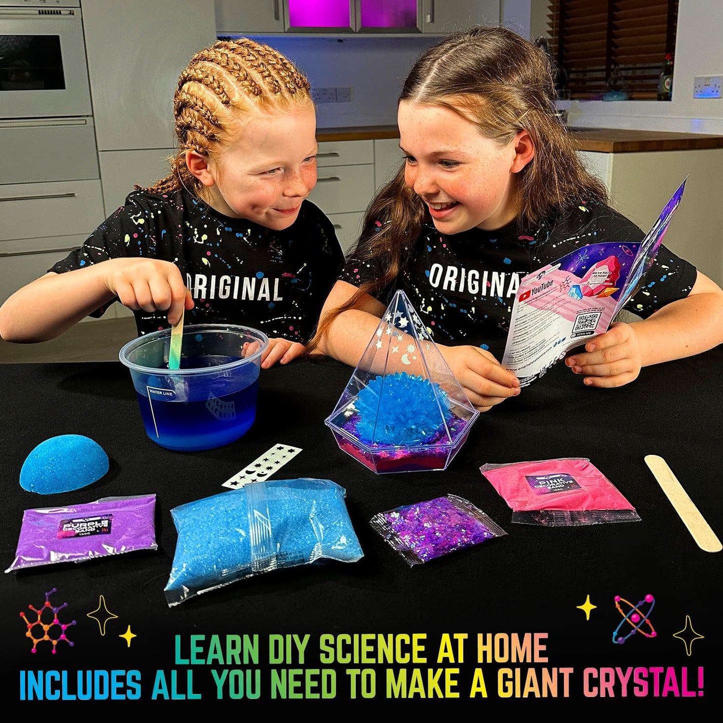 Original Stationery Starry Night Giant Crystal Growing Terrarium Kit for Kids, Fun Crystal Growing Kit with Glow in The Dark Stickers and Glitters, Awesome Gift Idea and Science Kits, Ages 3-14