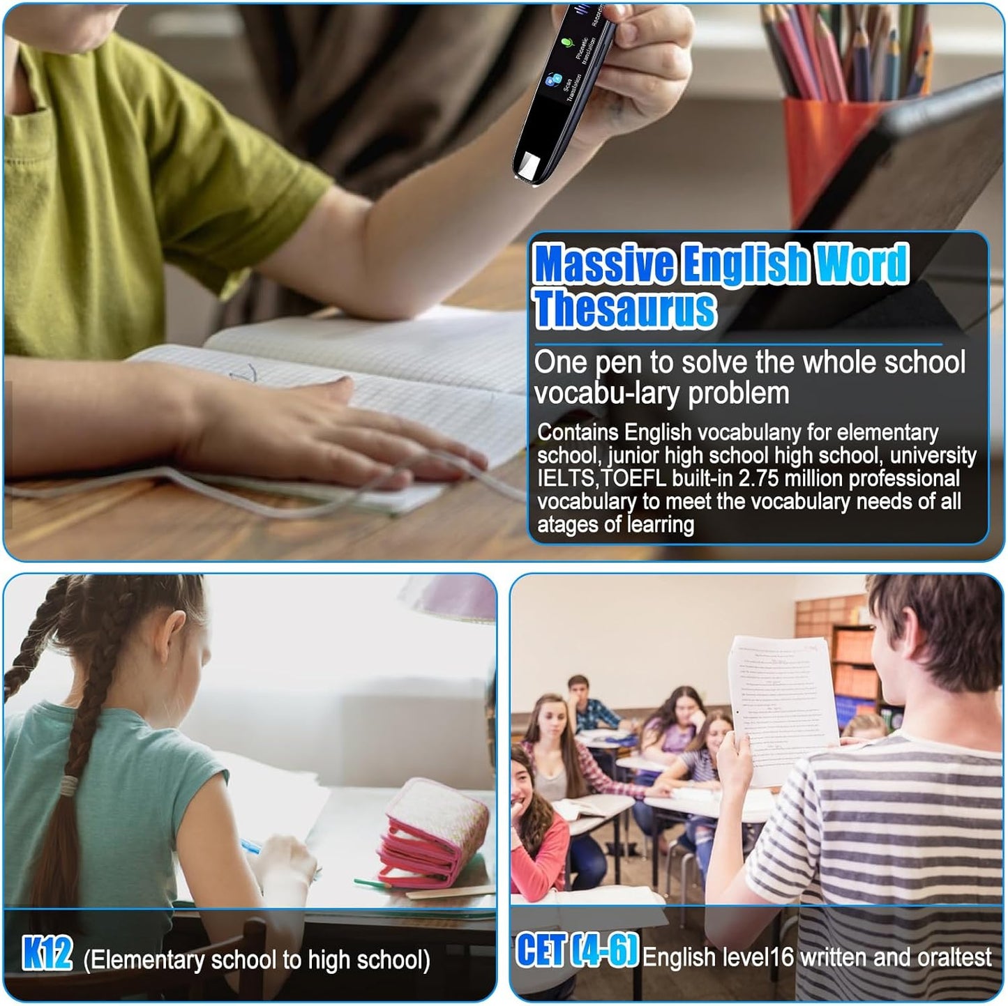 Translation Scanning Pen, OCR Digital Reading Pen with 112 Language, Pen Scanner Reader, Scan Reader Pen, Wireless Translation Pen Scanner for Students Adults Traveler Business (Black)