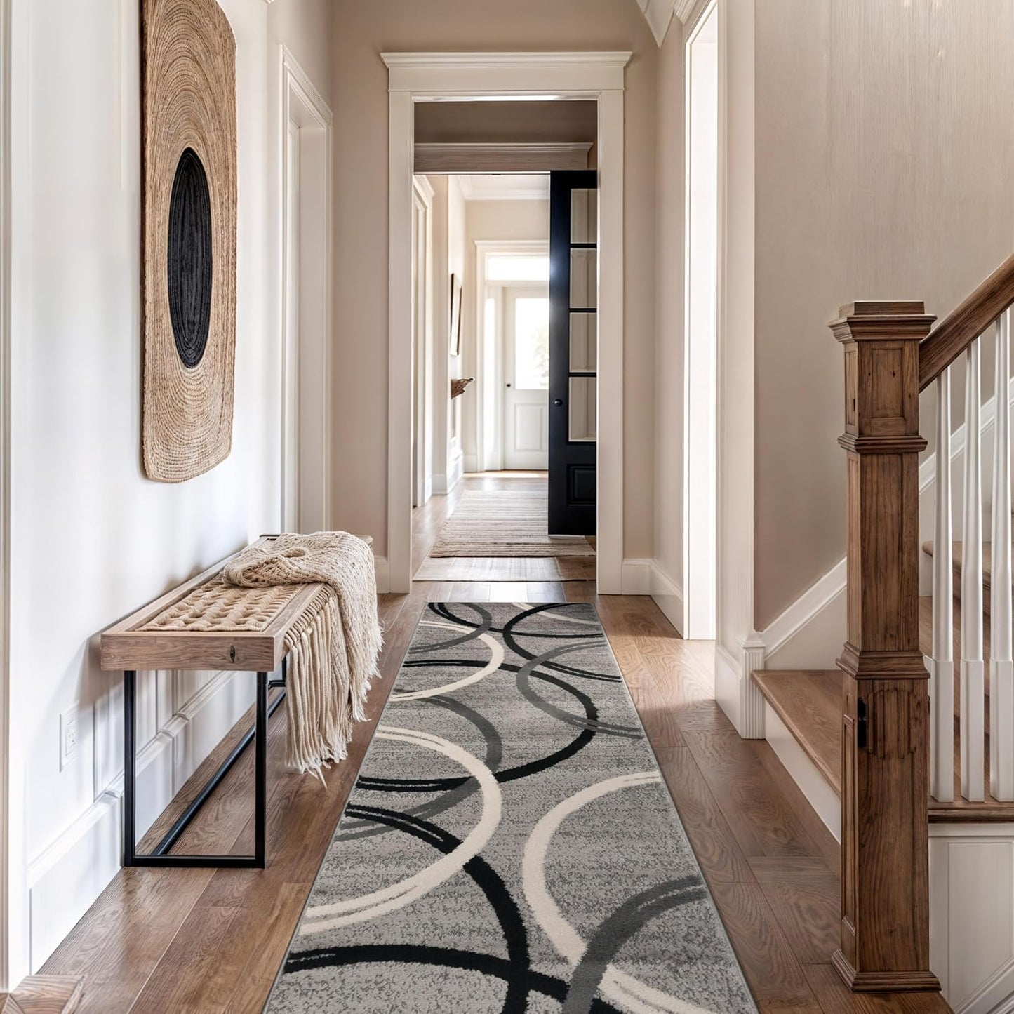 Rugshop Modern Wavy Circles Design Runner Rug 2'7" x 10' Gray