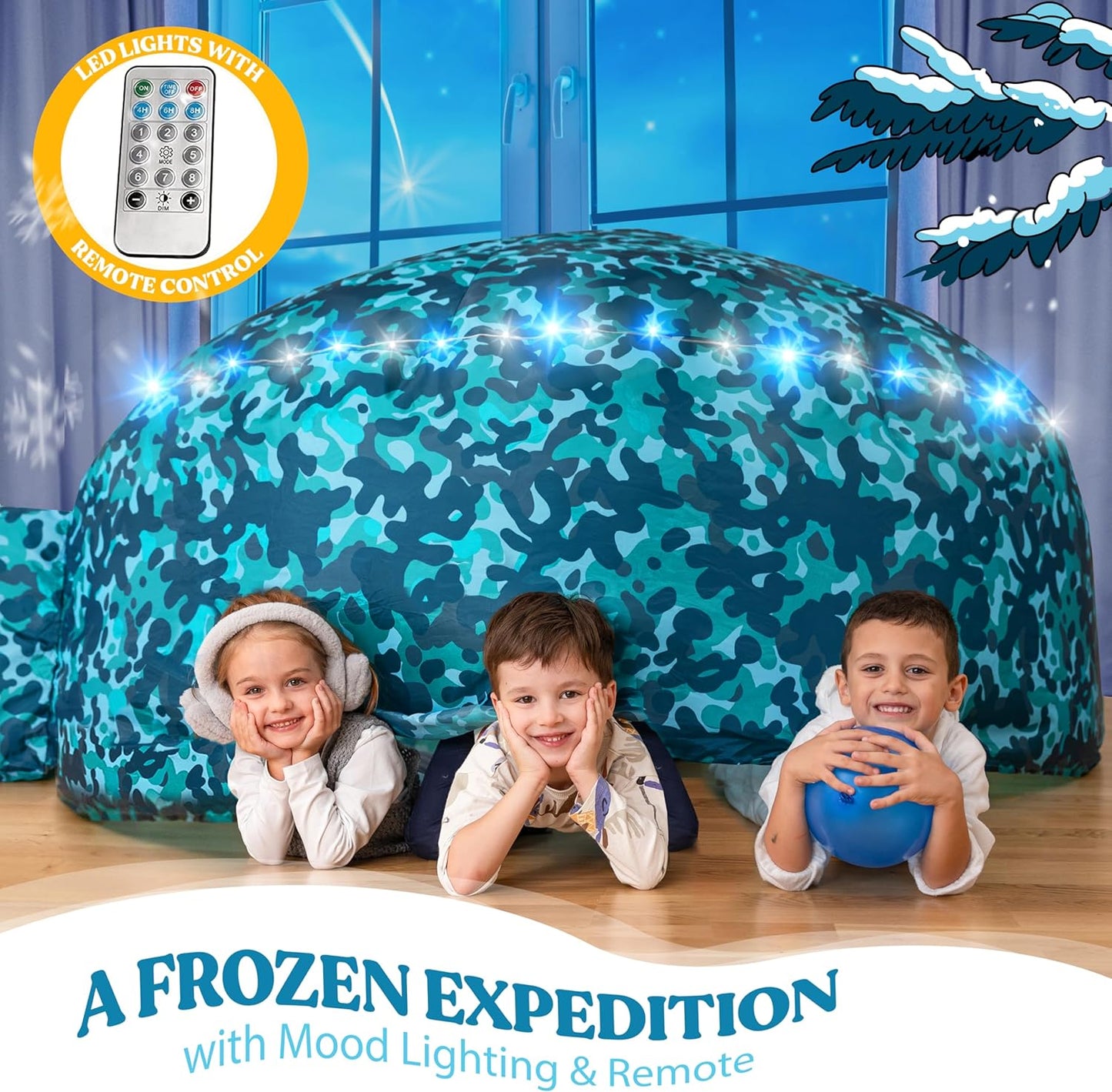 W&O Arctic Camo Aerodome with LED Lights & Sound โ Inflates in Seconds for Kids Ages 3-12 (Fan Not Included)