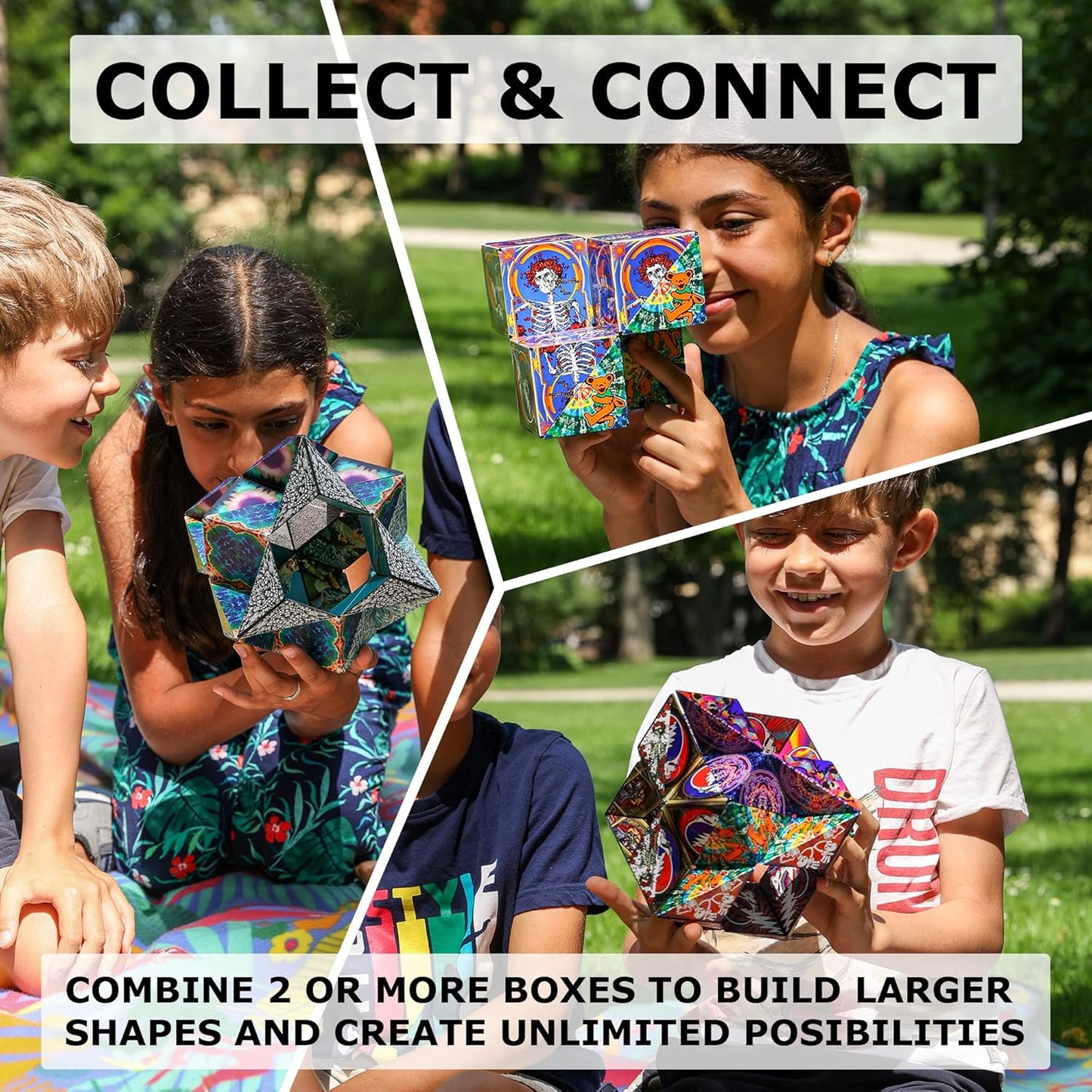 Shashibo Shape Shifting Box - Award-Winning Fidget Toy w/ 36 Rare Earth Magnets - Fidget Cube Transforms Into Over 70 Shapes, Sensory Toy Gift for Kids, Teens, and Adults (Optical Ilusion)