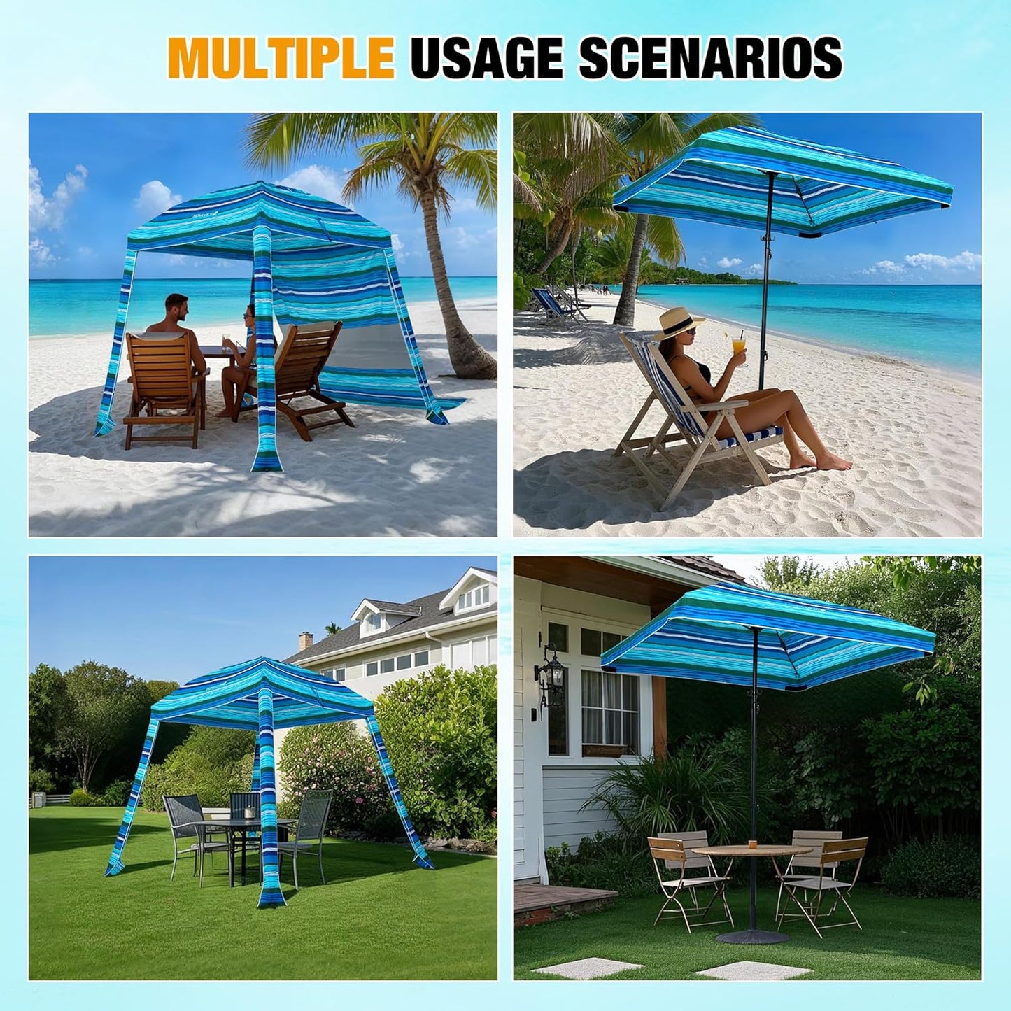 HOMEDEMO Beach Canopy UPF 50+, 6'×6', Easy Set up and Take Down Tent with Sand Pockets, Side Wall Shade Wind Waterproof for Kids, Family & Friends
